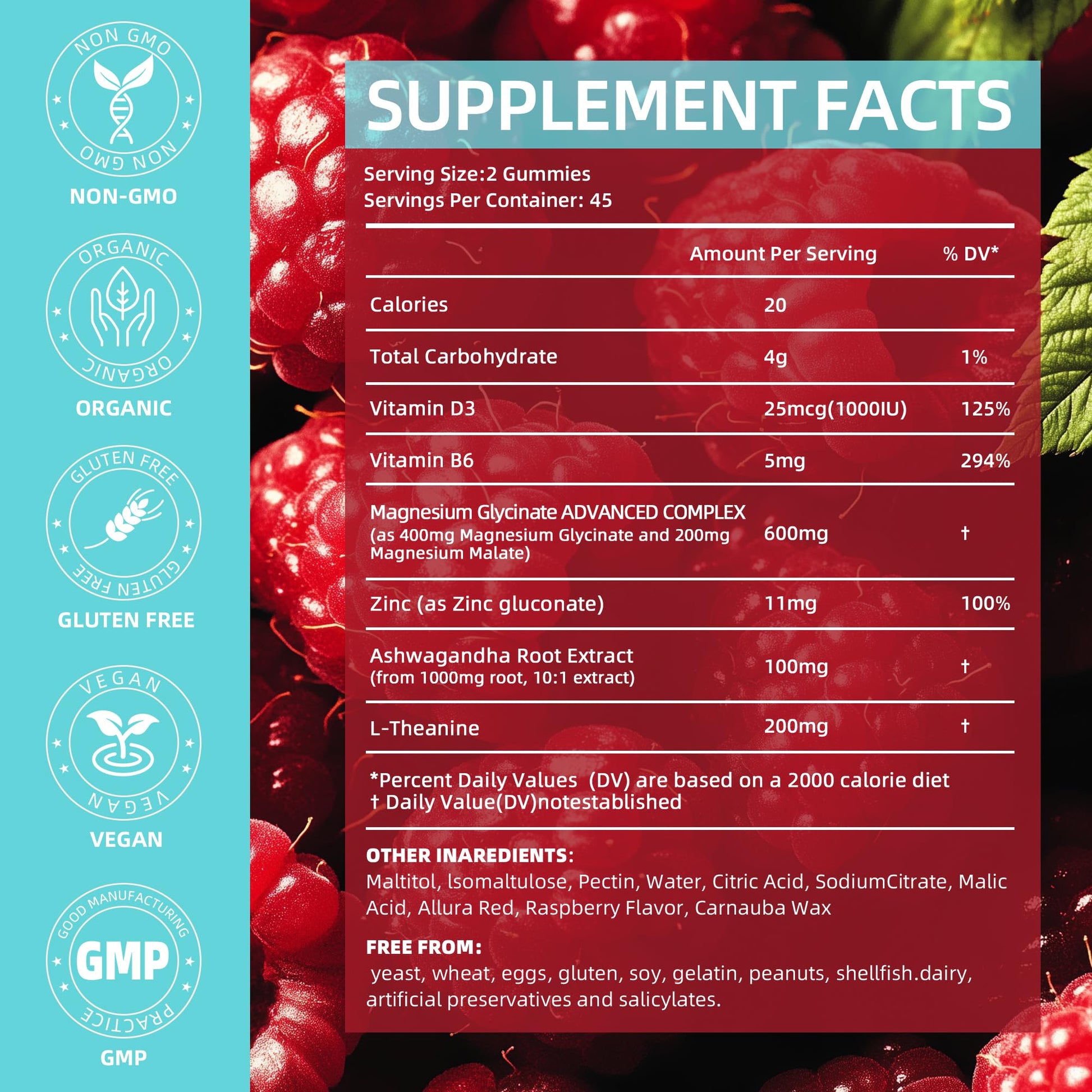 90 Count Magnesium Glycinate Gummies 400 mg - Sugar Free Magnesium Supplement for Adults with Glycinate & Malate, L-Theanine, Ashwagandha, Zinc, Vitamin B6 & D3, Supports Relaxation & Sleep AFXMATEAu supplements