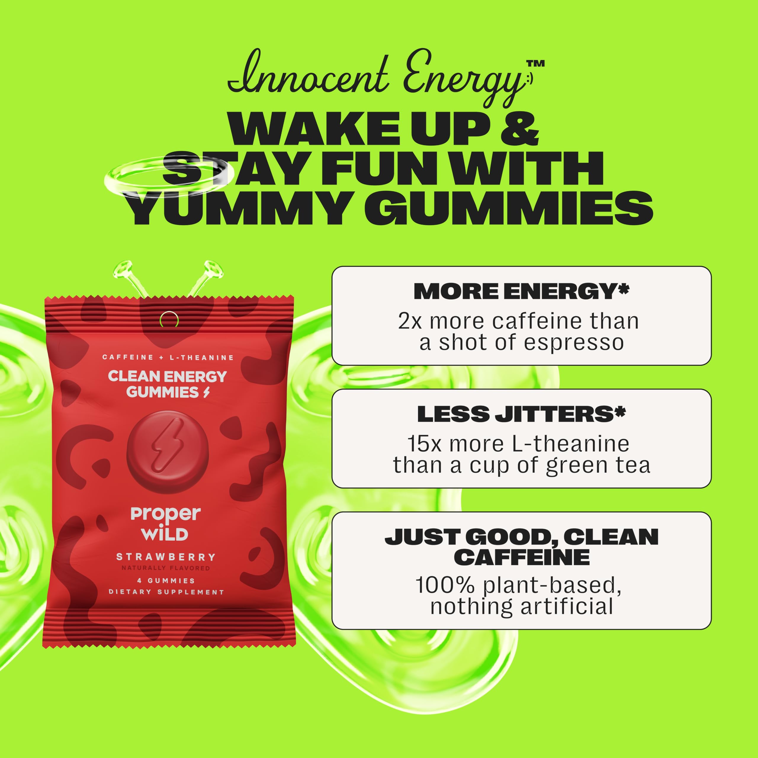 Proper Wild Energy Chews & Gummies for Focus & Clean Energy, Vegan with L-Theanine & Organic Caffeine, Plant-Based, Gluten-Free, Non-GMO, Strawberry (10-Pack) Proper WildAu supplements