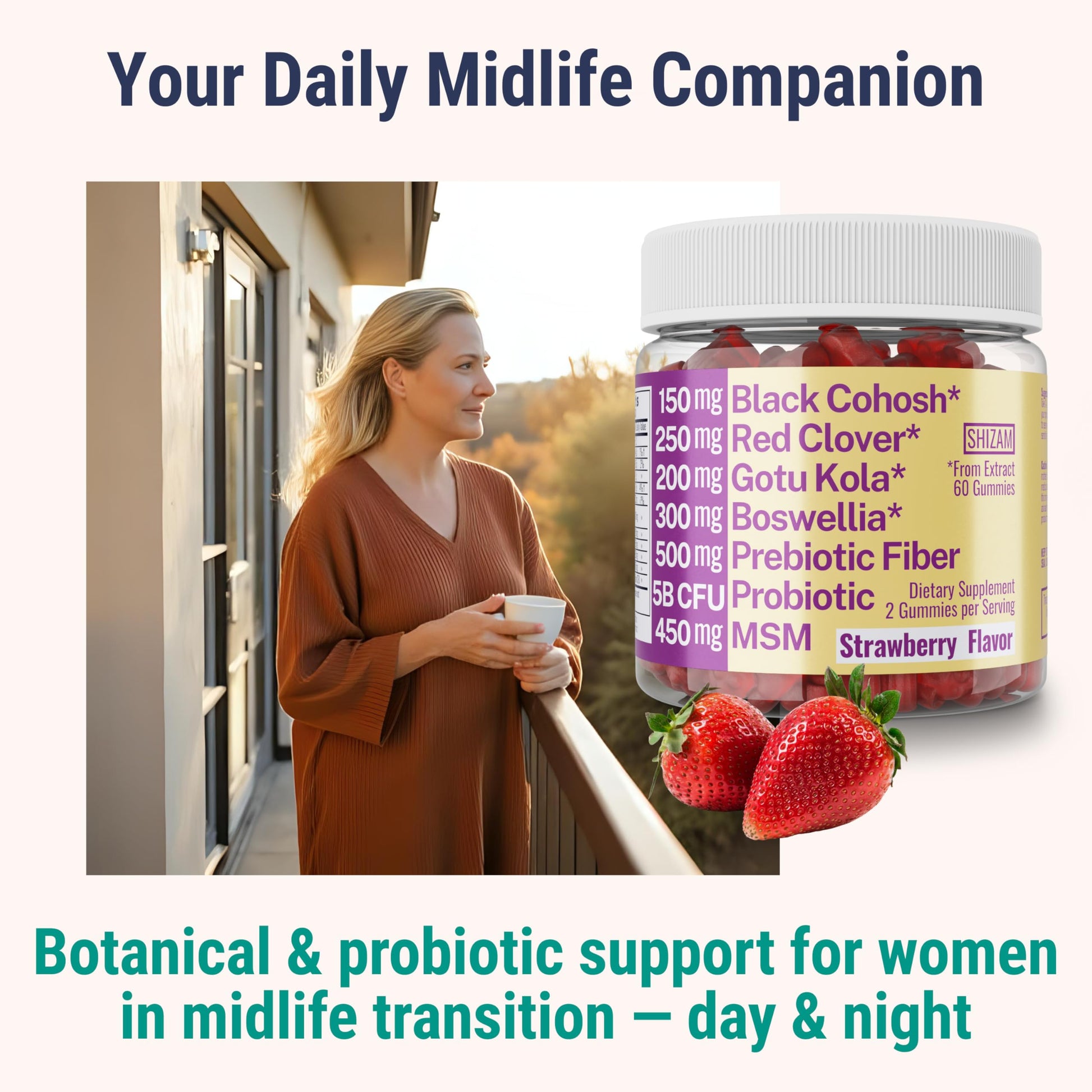 Boswellia Serrata Black Cohosh Gotu Kola Red Clover Extract Complex Gummies w. Probiotic Fiber (Chicory Root Inulin) MSM Methylsulfonylmethane, Supplement Alt for Organic Powder Capsules Tincture SHIZAMAu supplements