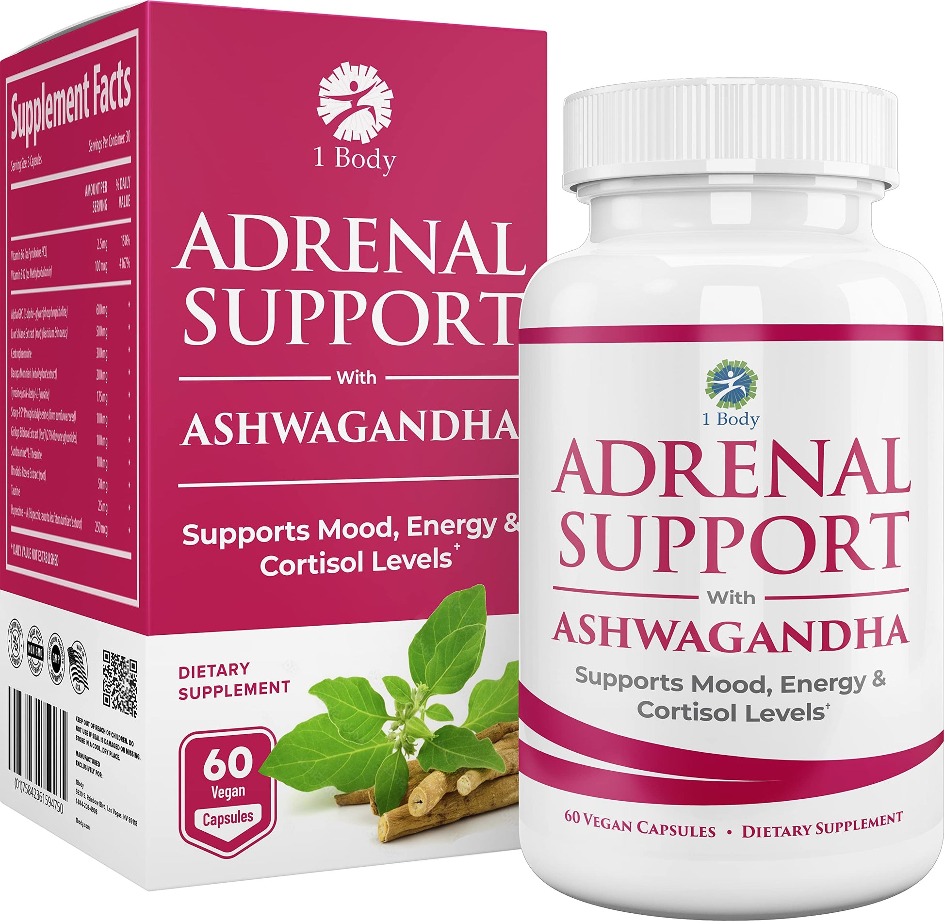 1 Body Adaptogen Complex Supplement with Ashwagandha - 60 Vegan Cap 1 BodyAu supplements