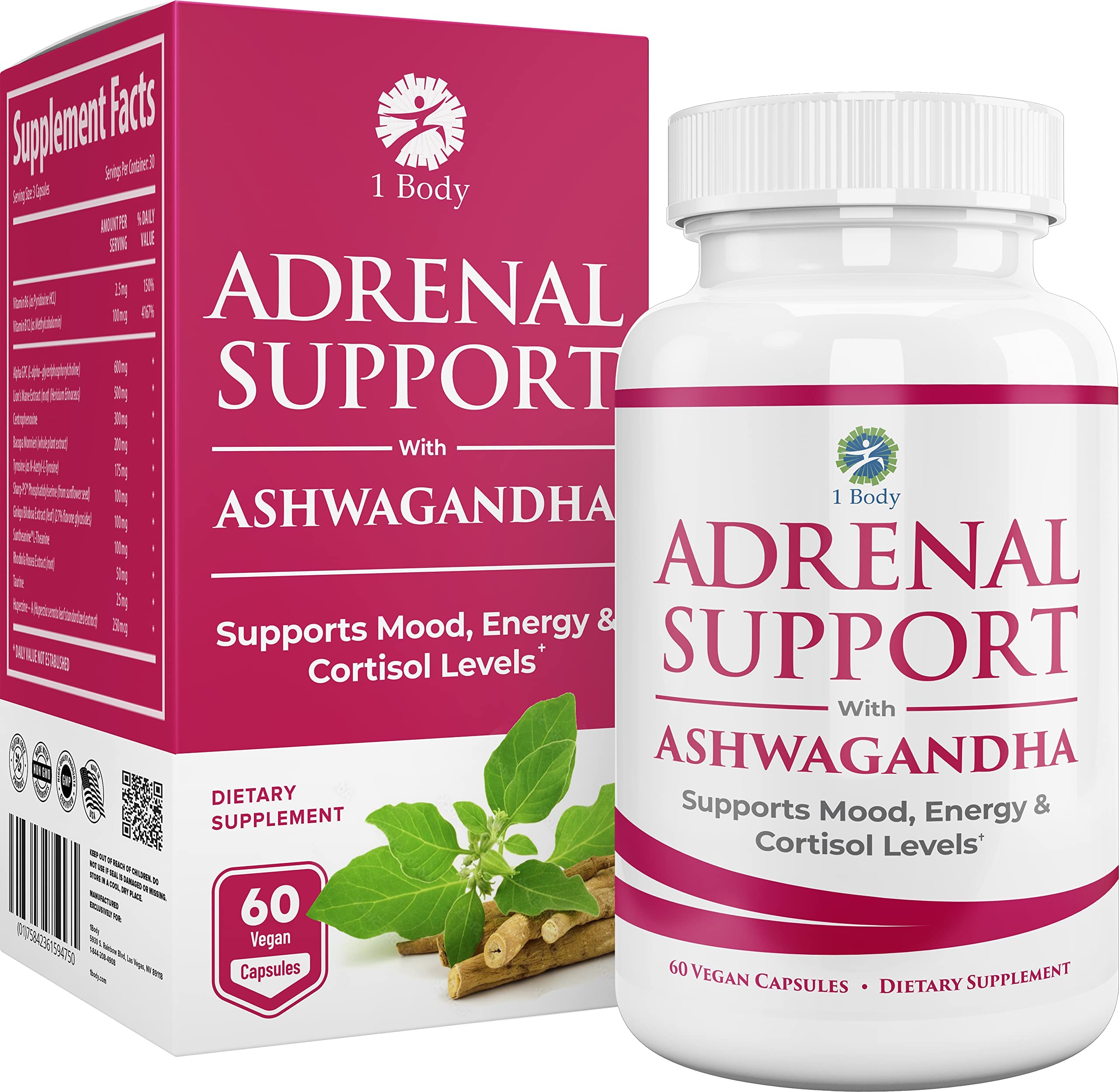 1 Body Adaptogen Complex Supplement with Ashwagandha - 60 Vegan Cap 1 BodyAu supplements