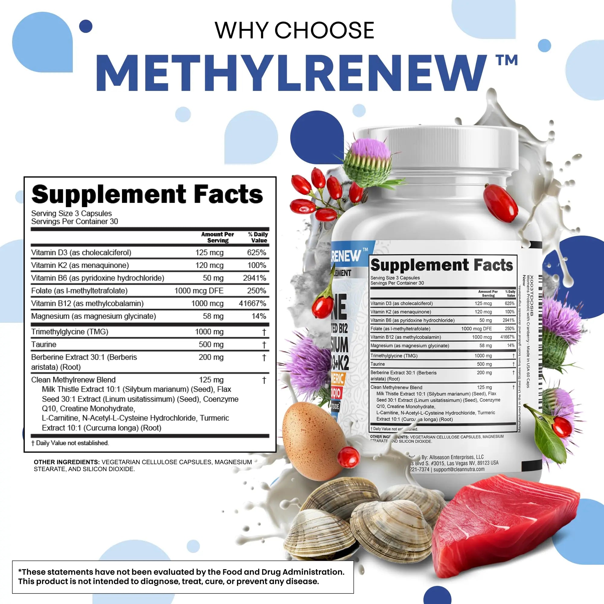 Clean Nutra TMG Supplements 1000mg | Methylated Multivitamin for Women Men | Taurine B6 Vitamins B12 D3 K2 Trimethylglycine Magnesium Clean NutraceuticalsAu supplements