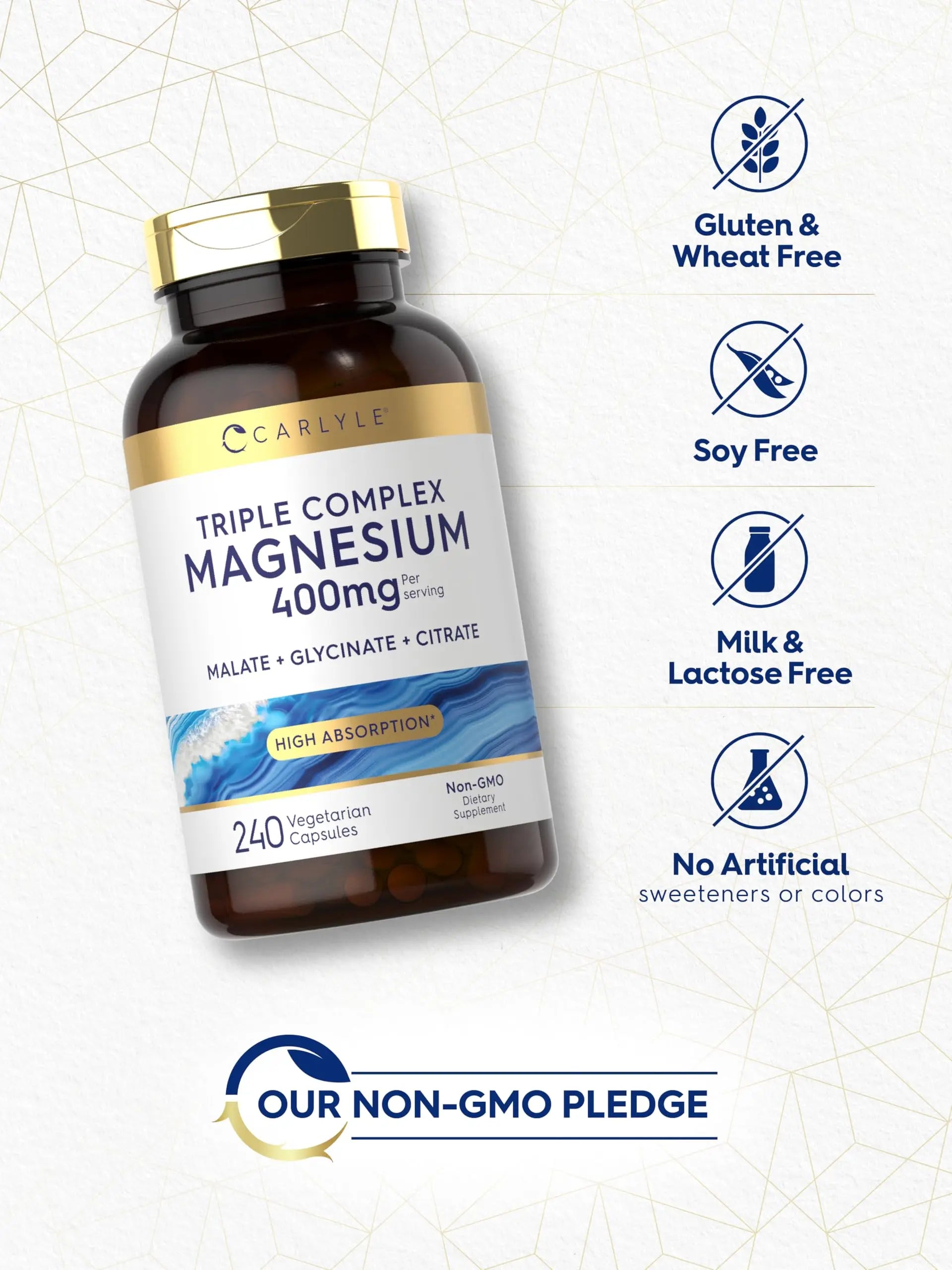 Carlyle Triple Magnesium Complex | 400 mg | 240 Capsules | Magnesium Malate, Glycinate & Citrate | Vegetarian, Non-GMO, and Gluten Free Supplement Carlylenz supplements