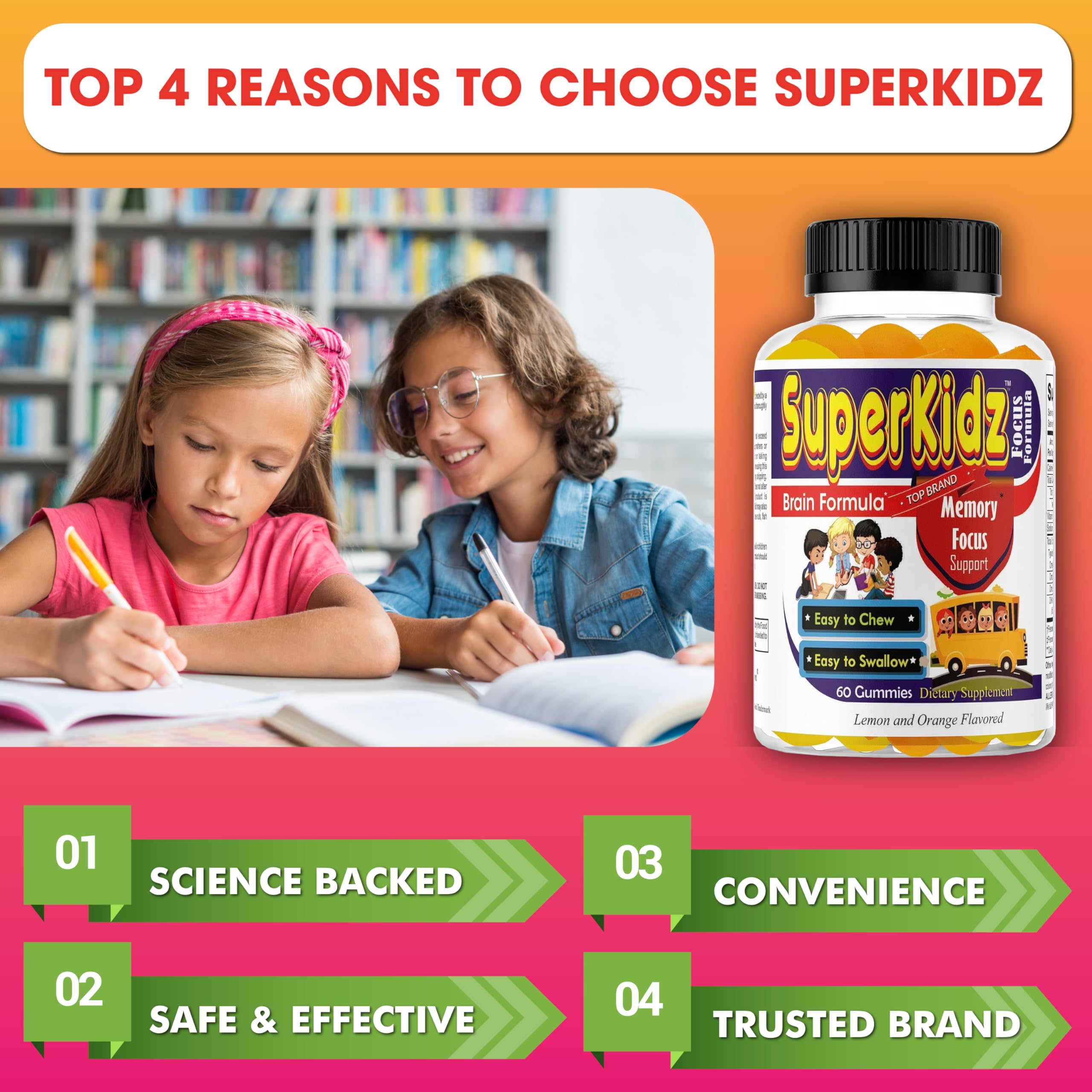 Superkids Focus Gummies for Kids, Omega 3 Gummy Kids Focus and Attention Supplements, Teen Brain Focus Vitamins, Non-GMO Gummy Vitamins, Tasty Lemon & Orange, 60 Count Celebrity LifeStyle ProductAu supplements