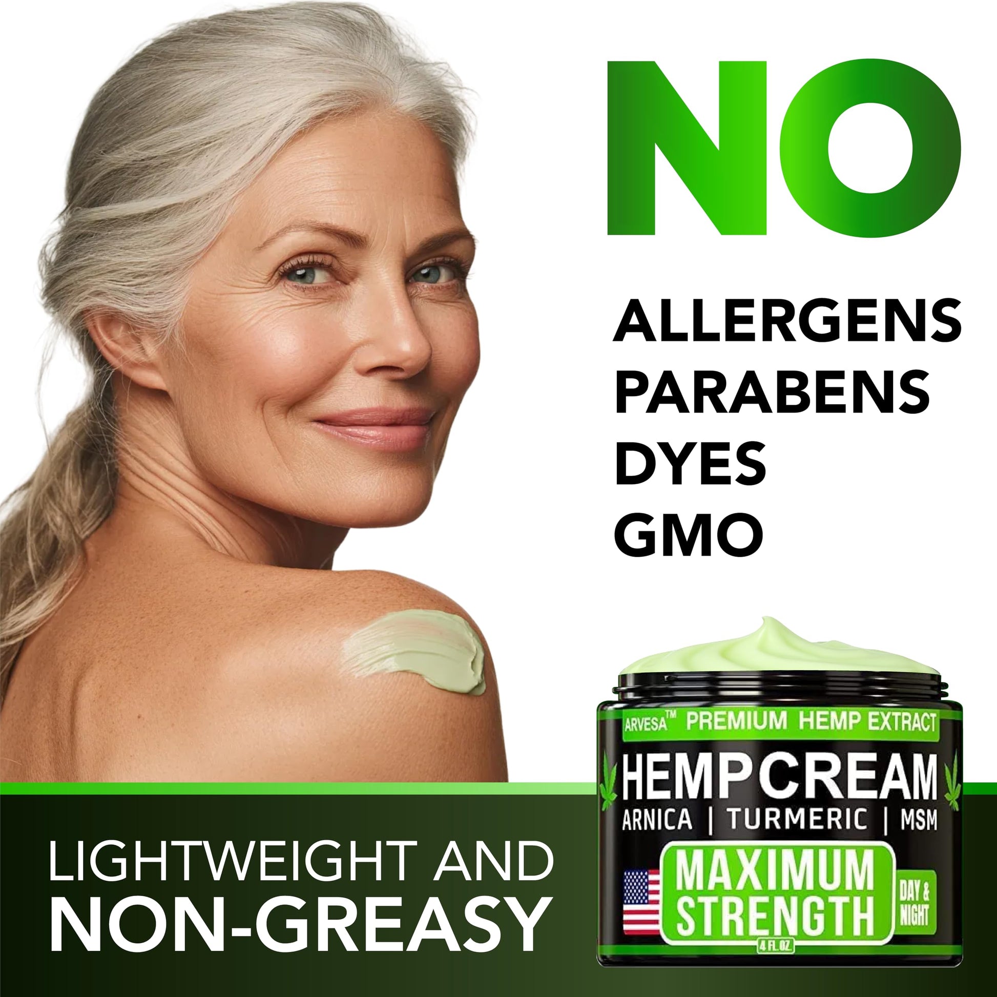 Hemp Cream Maximum Strength with Glucosamine, Arnica, Turmeric, MSM - Natural Hemp Oil Gel Rub - Fast Absorption, Non-Greasy - Advanced Formula - Formulated in USA - 4 FL OZ ArvesaAu supplements