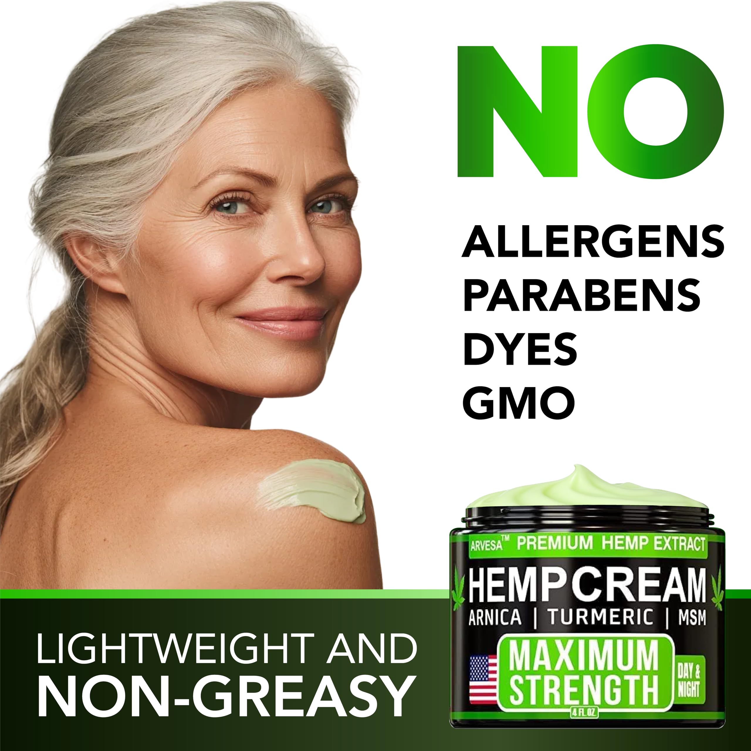 Hemp Cream Maximum Strength with Glucosamine, Arnica, Turmeric, MSM - Natural Hemp Oil Gel Rub - Fast Absorption, Non-Greasy - Advanced Formula - Formulated in USA - 4 FL OZ ArvesaAu supplements