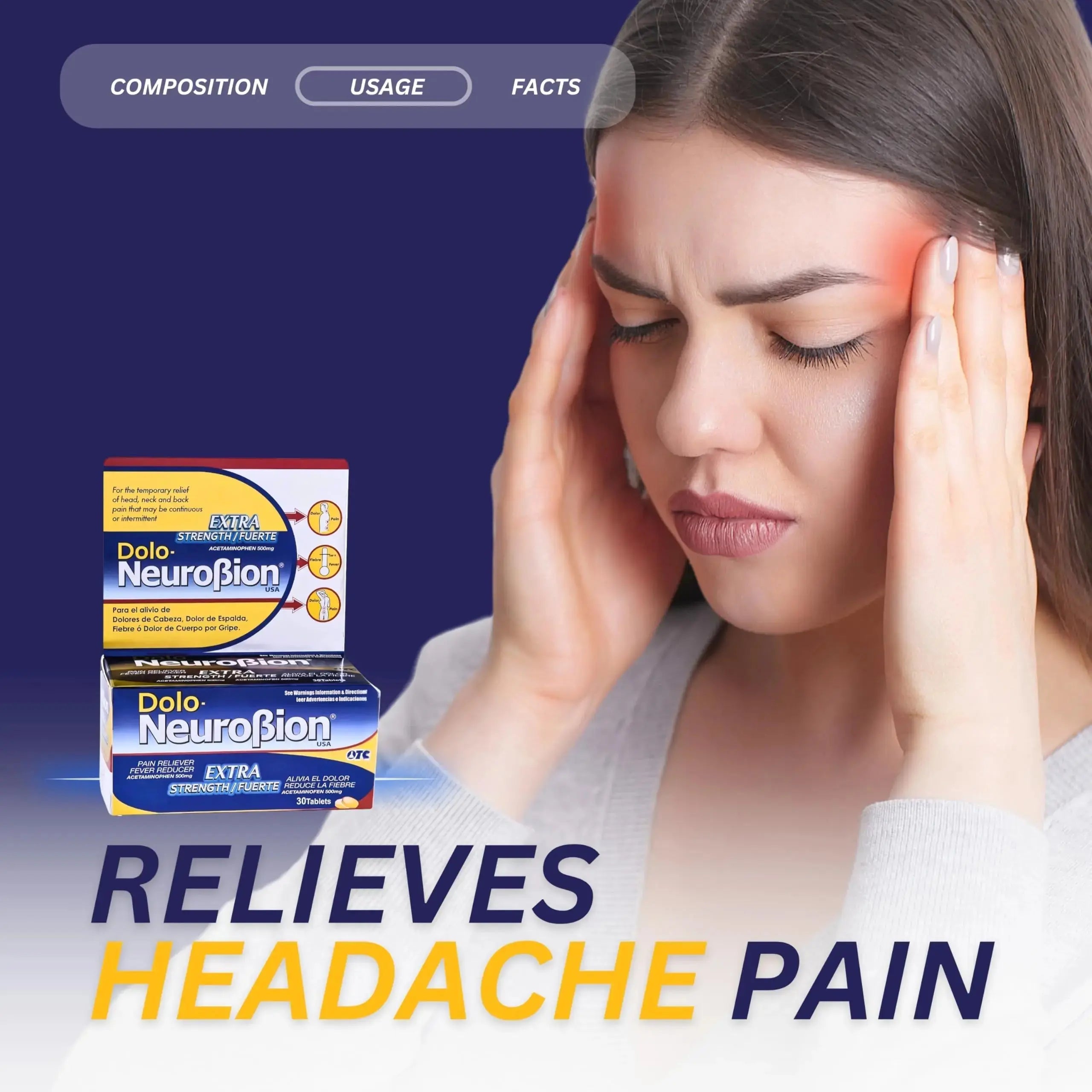 Dolo Neurobion 30 Tablets - Pain Reliever, Fever Reducer, Extra Strength, Fuerte, Alivia el Dolor, Reduce la Fiebre NeurobionAu supplements