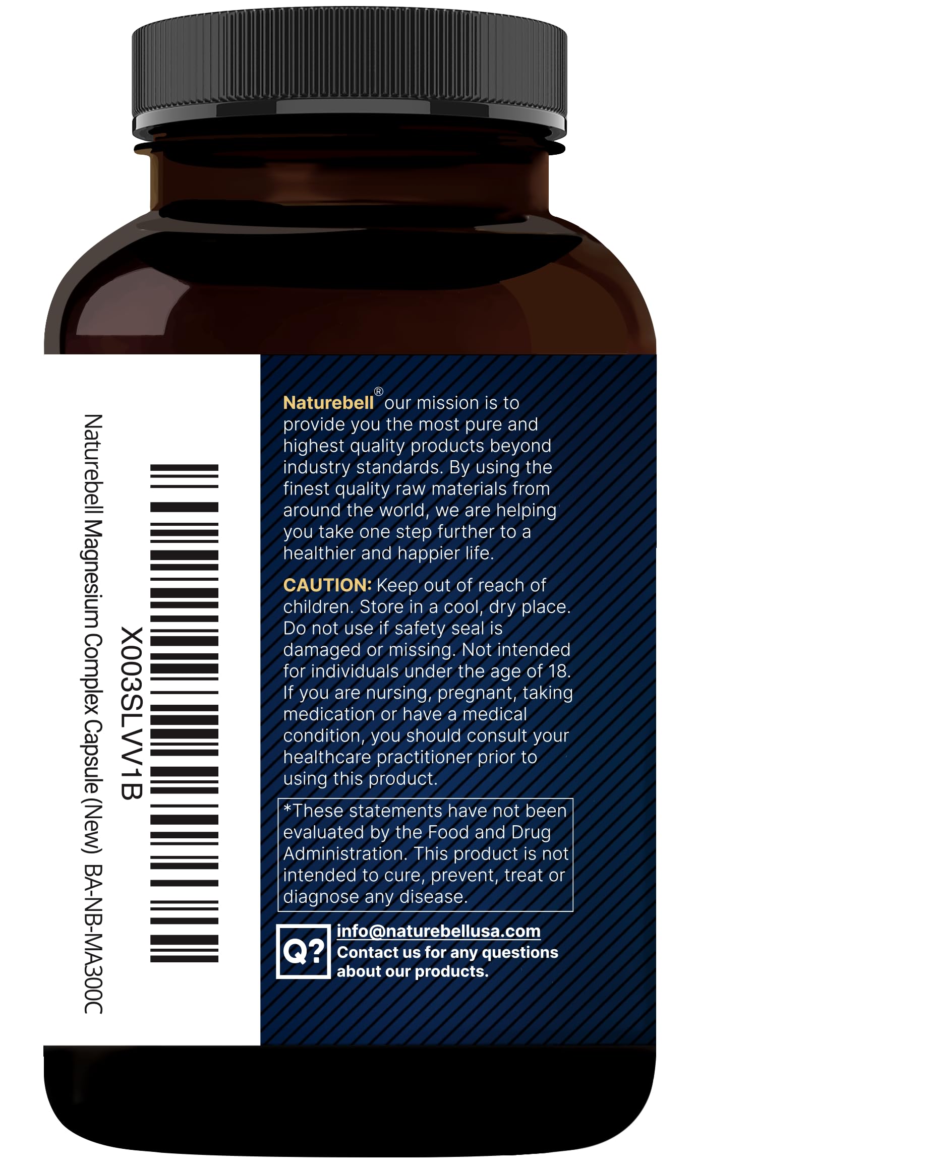 Magnesium Complex 500mg, 300 Capsules | 10-in-1 Magnesium Glycinate, Citrate, Malate & More | Chelated Form for Easy Absorption | Non-GMO NatureBellAu supplements