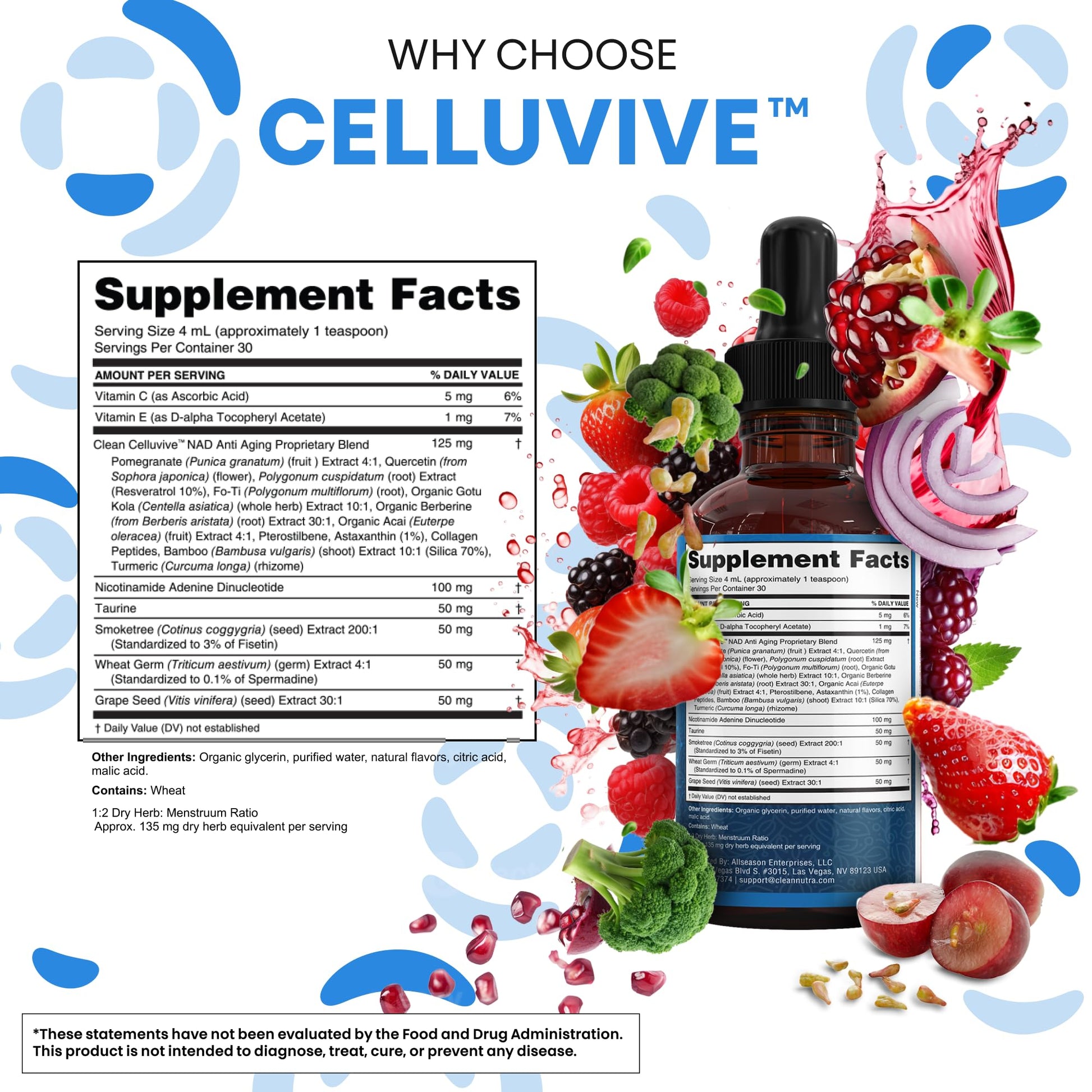 Clean Nutra NAD Liquid Supplement Drops Resveratrol Polyphenols Liposomal Taurine Fisetin Grape Seed Extract Japanese Knotweed Fo Ti Anti Aging NAD+ Nicotinamide Adenine Dinucleotide for Women & Men Clean NutraceuticalsAu supplements