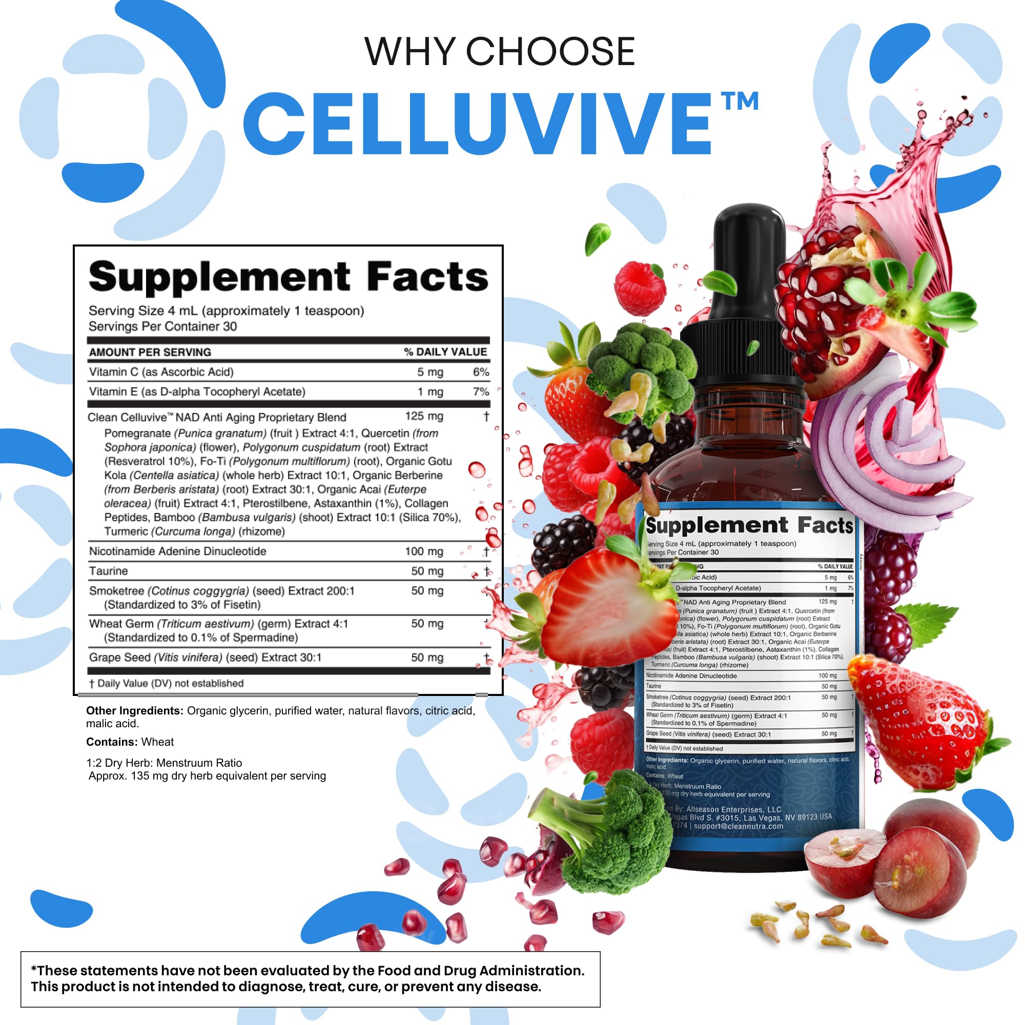 Clean Nutra NAD Liquid Supplement Drops Resveratrol Polyphenols Liposomal Taurine Fisetin Grape Seed Extract Japanese Knotweed Fo Ti Anti Aging NAD+ Nicotinamide Adenine Dinucleotide for Women & Men Clean NutraceuticalsAu supplements