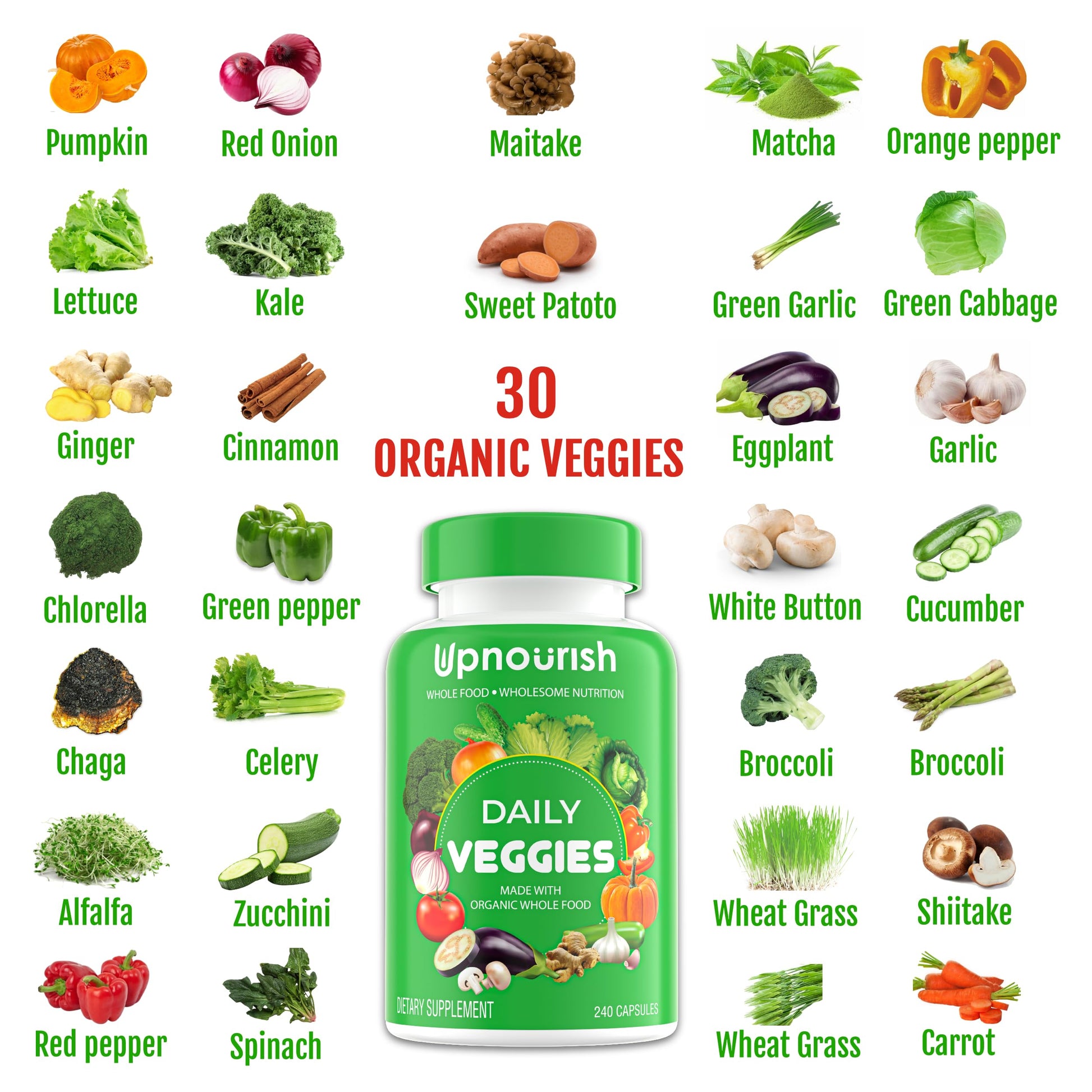 UpNourish Organic Fruits and Veggies Supplement - Support Diet Balance, Body Cleanse & Energy - 480 Fruits and Super Greens Capsules from Nature - Fruit and Vegetable Supplements for Adults & Kids UpNourishAu supplements