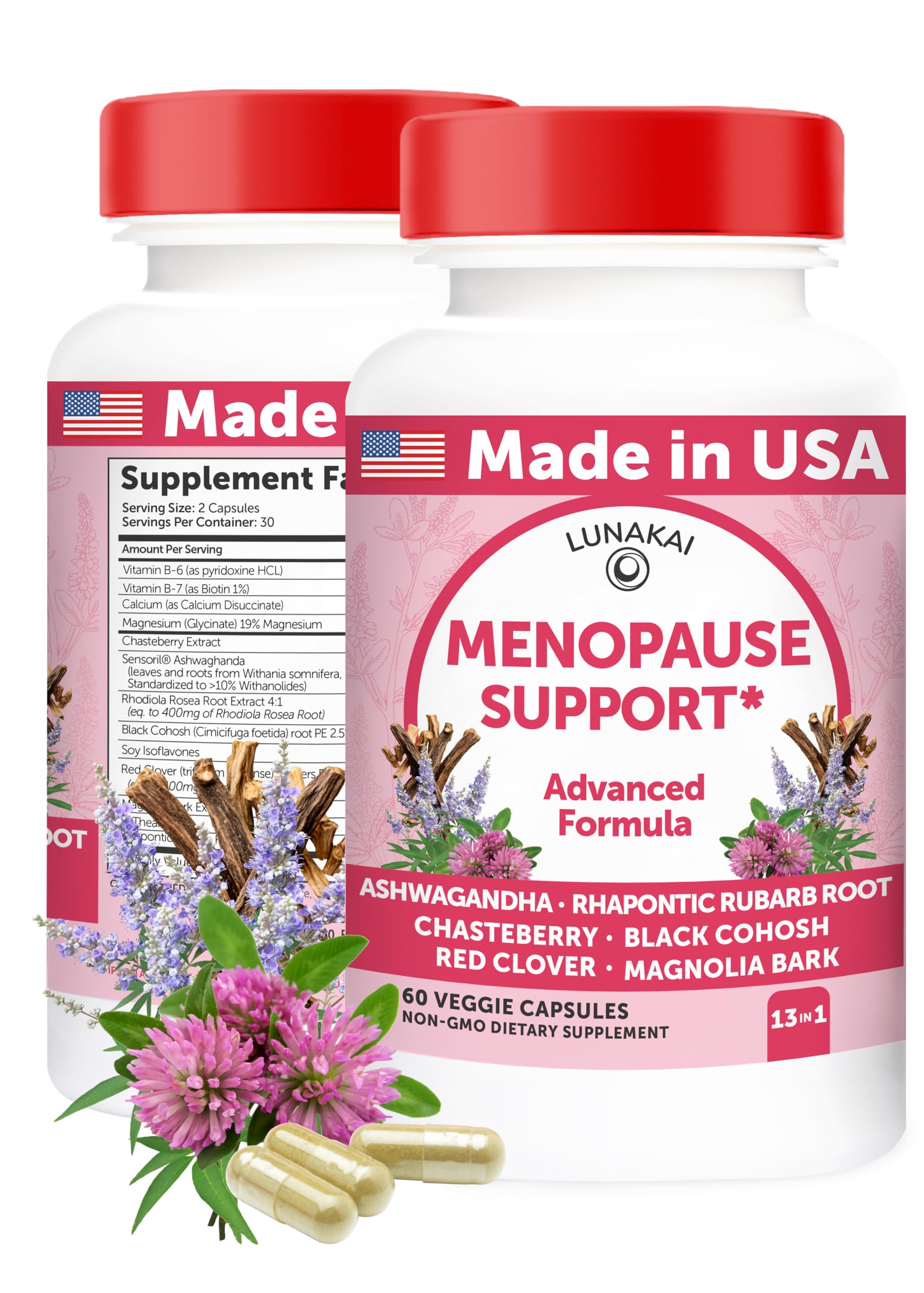 Lunakai USA Made Natural Menopause Supplements for Women – 13-in-1 Menopause Relief for Hot Flashes, Night Sweats, Sleep & Mood Support, 60ct LunakaiAu supplements