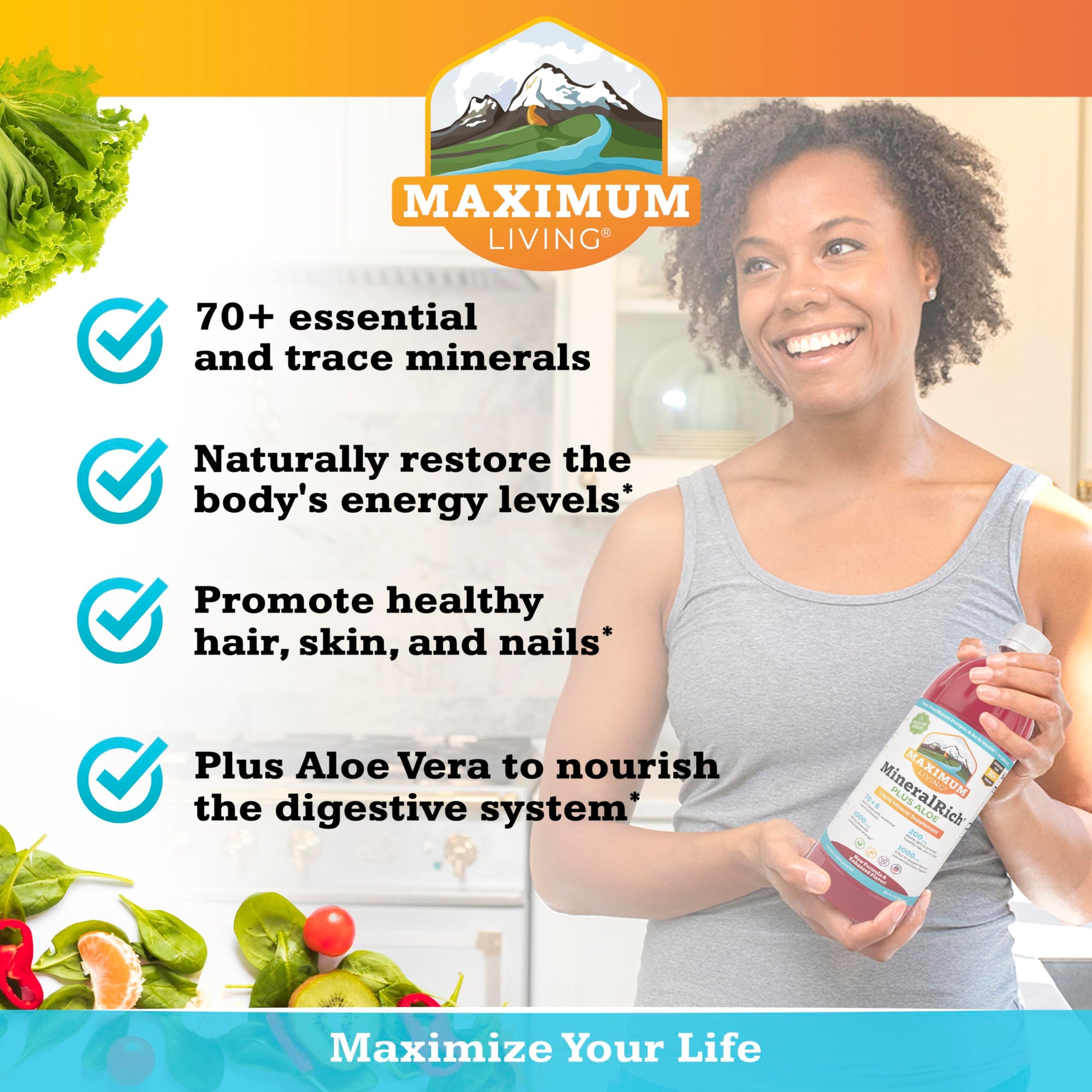 Maximum Living MineralRich Minerals Supplement with Aloe - Liquid Blend of Vitamins and Trace Minerals - 32 oz Maximum LivingAu supplements
