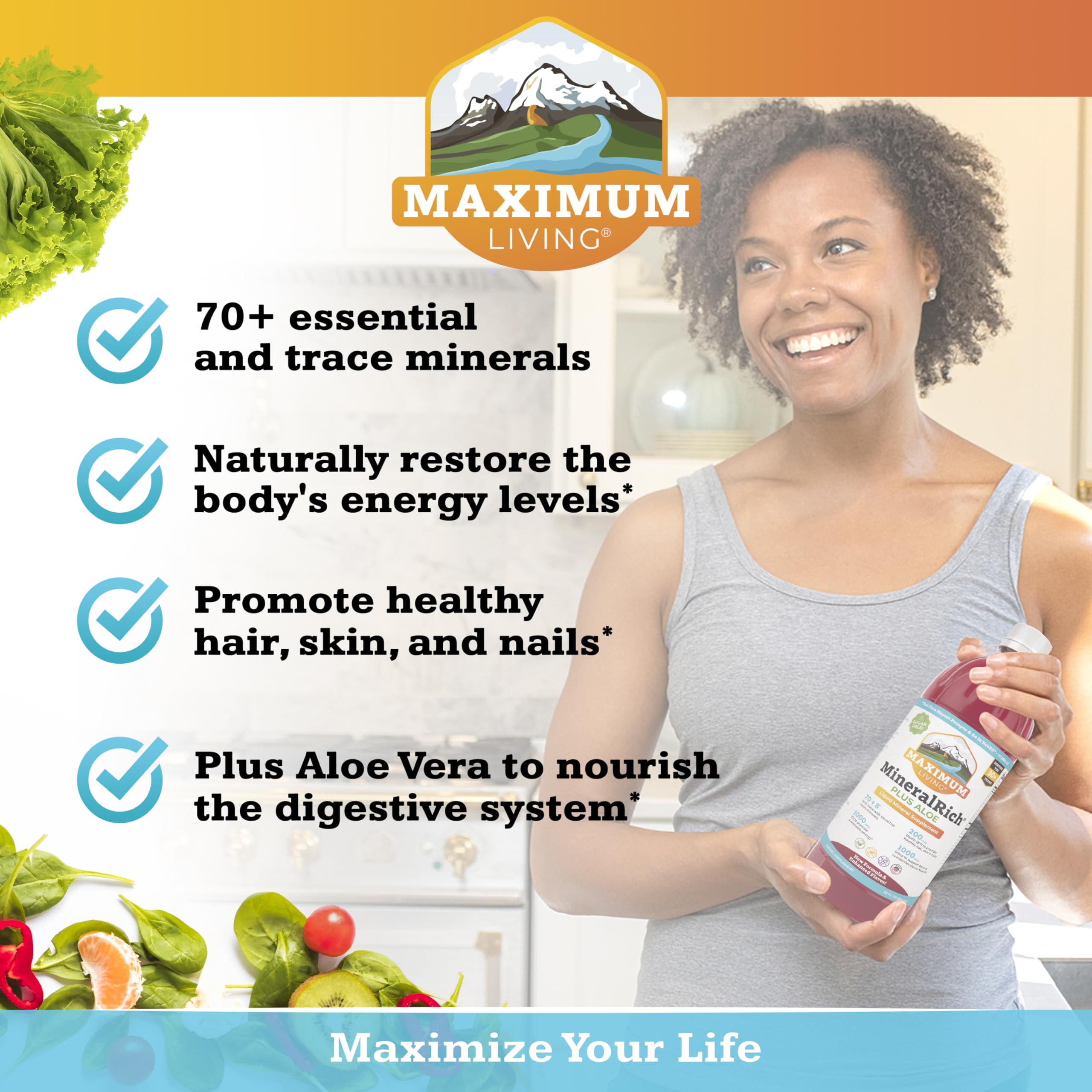 Maximum Living MineralRich Minerals Supplement with Aloe - Liquid Blend of Vitamins and Trace Minerals - 32 oz Maximum LivingAu supplements