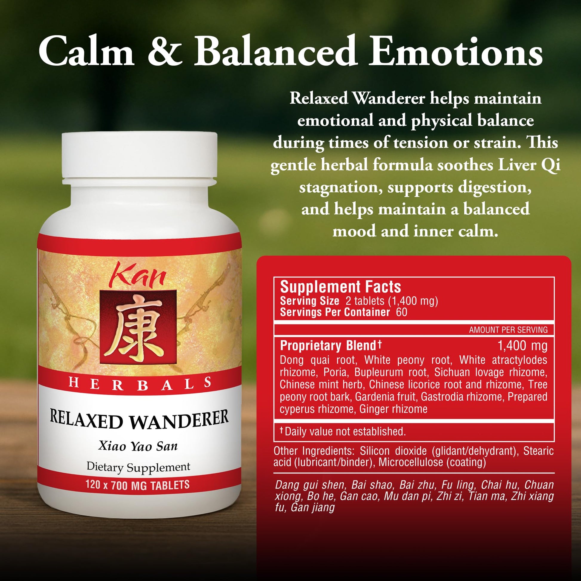 Kan Herbs Company Relaxed Wanderer – Traditional Chinese Herbal Formula to Support Mood, Digestion, and Menstrual Balance, Nourishes Blood, Eases Occasional Tension and Fatigue, 120 Tablets Kan HerbAu supplements