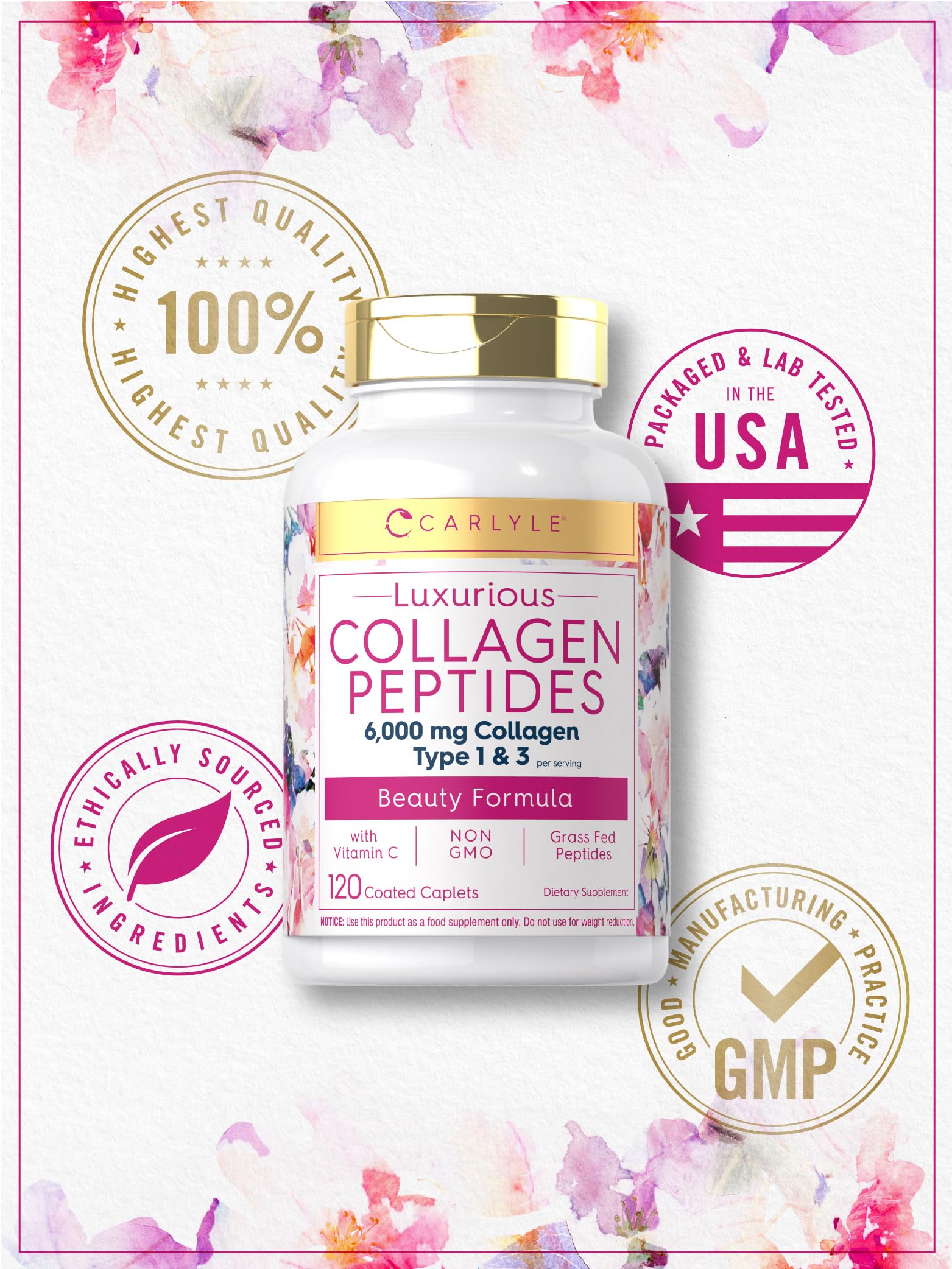 Carlyle Collagen with Vitamin C | 6000mg | 120 Caplets | Multi Collagen Peptide Pills CarlyleAu supplements