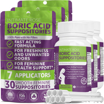 Boric Acid Suppositories - Helps Fight Against BV, Yeast Infections - Manages Odor - Promote pH Balance Intimate RoseAu supplements