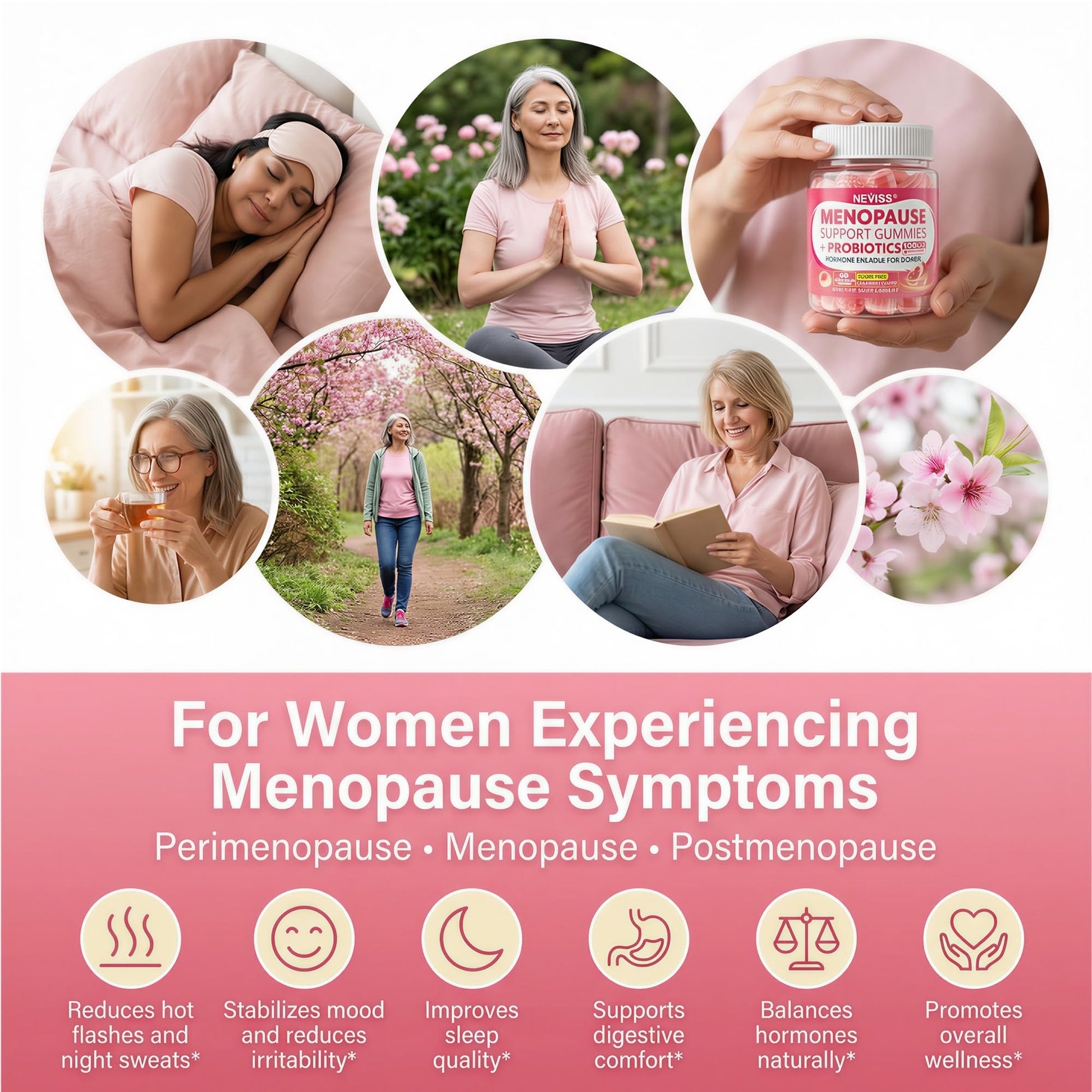 Sugar Free Menopause Supplement Gummies for Women, Menopause Probiotics (10 Billion CFU) Filled Gummy with Ashwagandha, Dong Quai & Black Cohosh for Hot Flashes, Night Sweats, Mood Swings, Gut Health NEVISSAu supplements