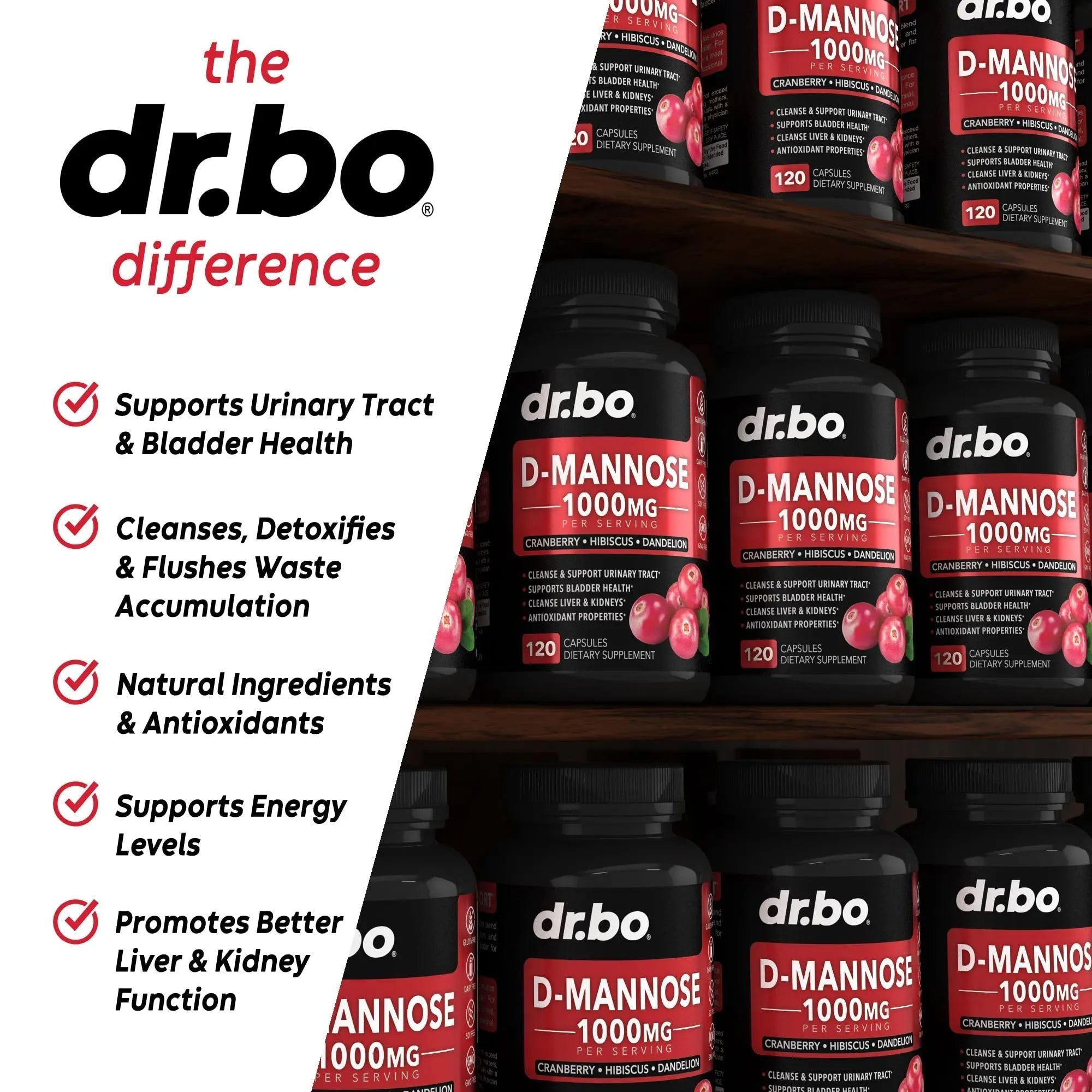 D Mannose Supplements for Women Pills - Natural D-Mannose 500mg Capsules, Cranberry DMannose Pills 1000mg Per Serving - Bladder Flush & Urinary Tract Cleanse Health Supplement - 120 Veg Capsules DR. BOAu supplements