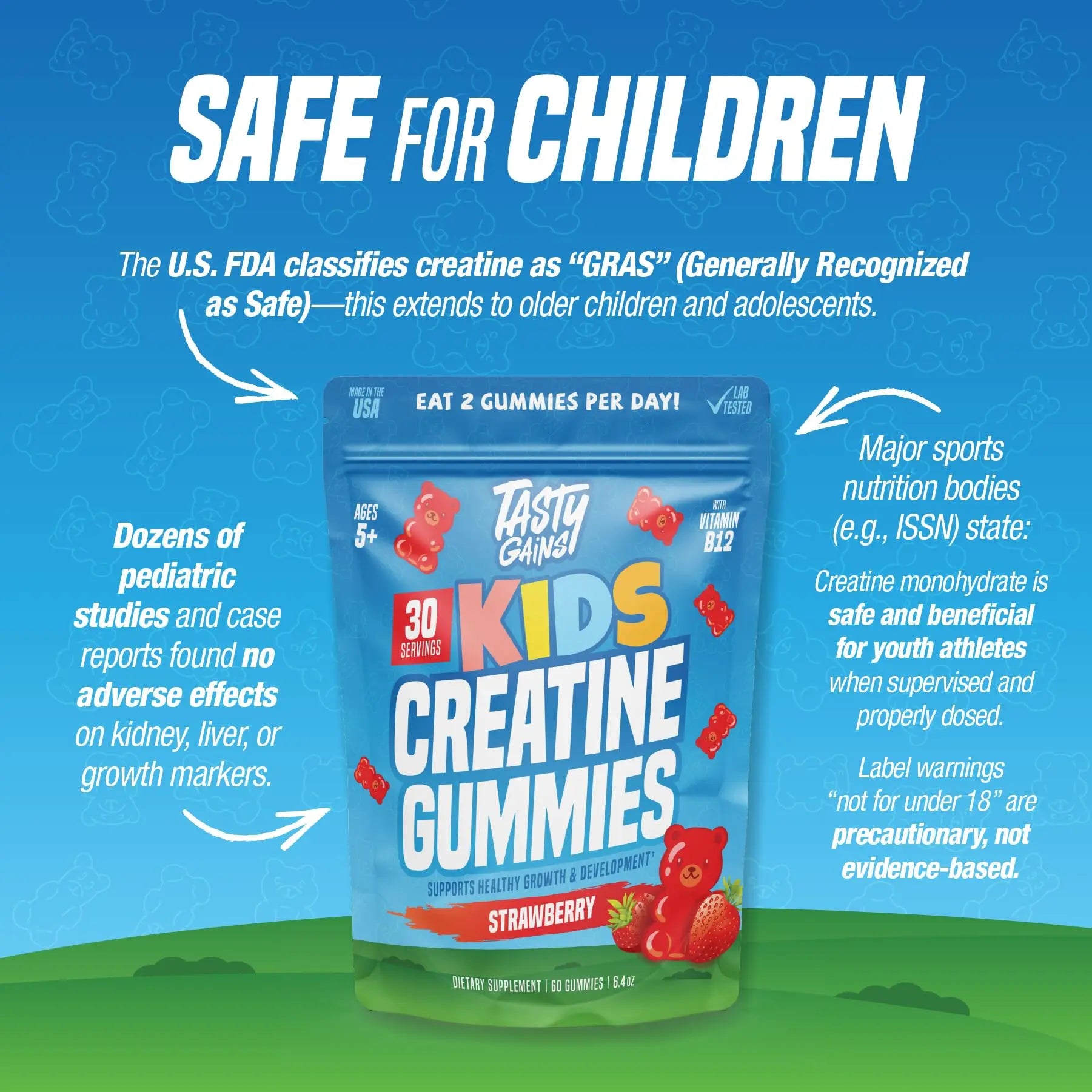 TASTY GAINS Kids & Teen Creatine Gummies with Vitamin B12 for Growth Support, Easy Chew Daily Supplement, Gummy Vitamins for Kids and Teens, Ages 5+ TASTY GAINSnz supplements