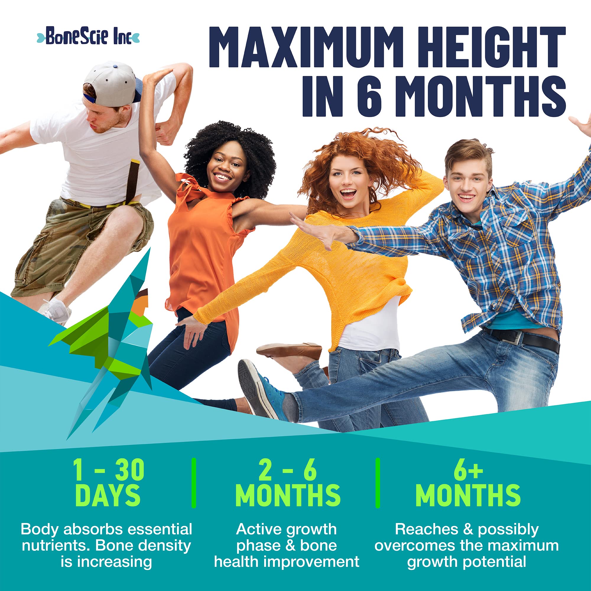 Height Growth Maximizer - Made in USA - Natural Height Increase Booster & Bone Growth Pills - Grow Taller Supplement for Adults, Teens & Kids - Vitamins for Boys & Girls to Get Taller - 120 capsules BONESCIE INCAu supplements