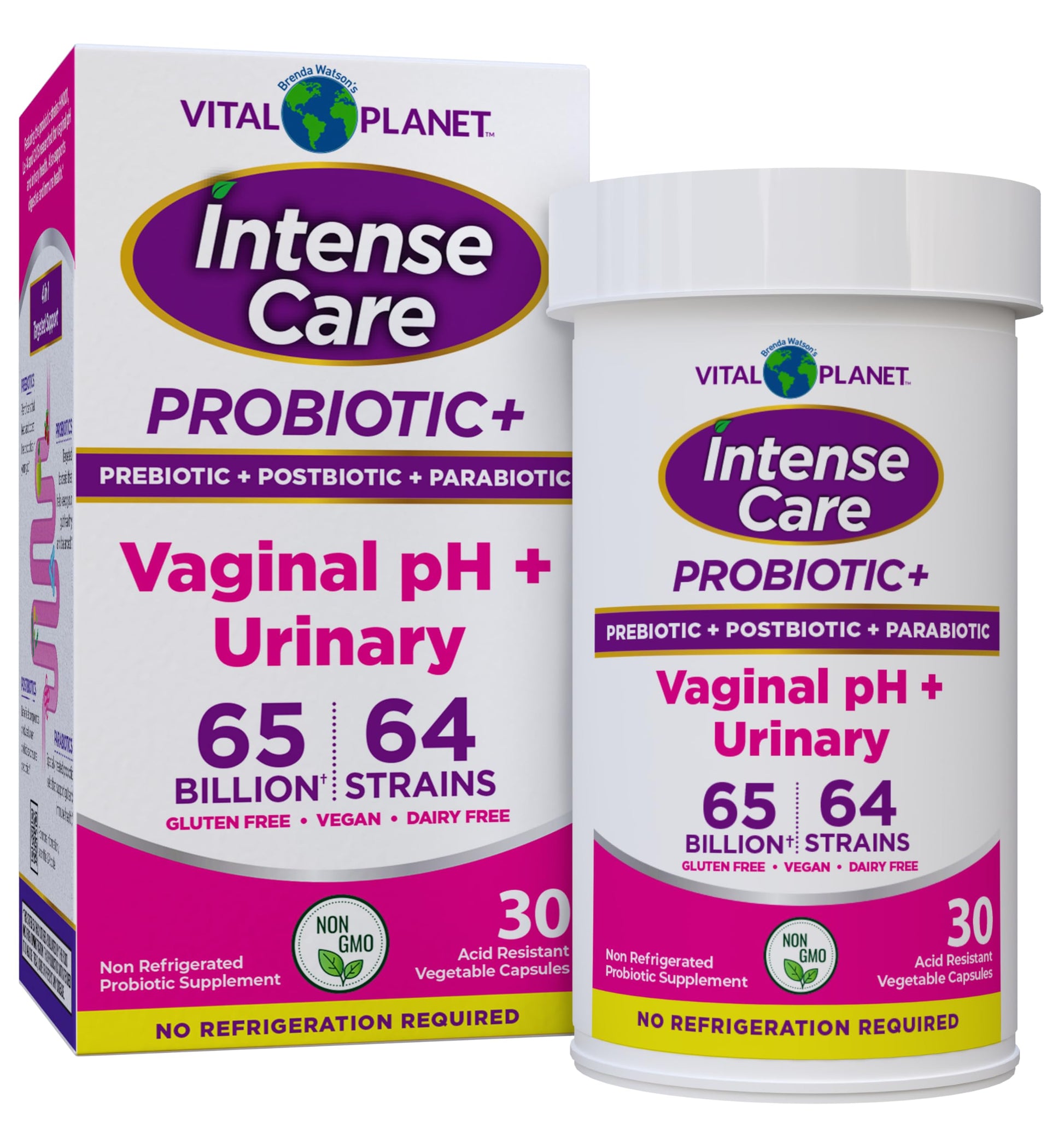Vital Planet - Intense Care Vaginal pH & Urinary Probiotics for Women Plus Organic Prebiotics, Postbiotics, and Parabiotics, 65 Billion CFU and 64 Strains, Immune and Digestive Health 30 ct Vital PlanetAu supplements