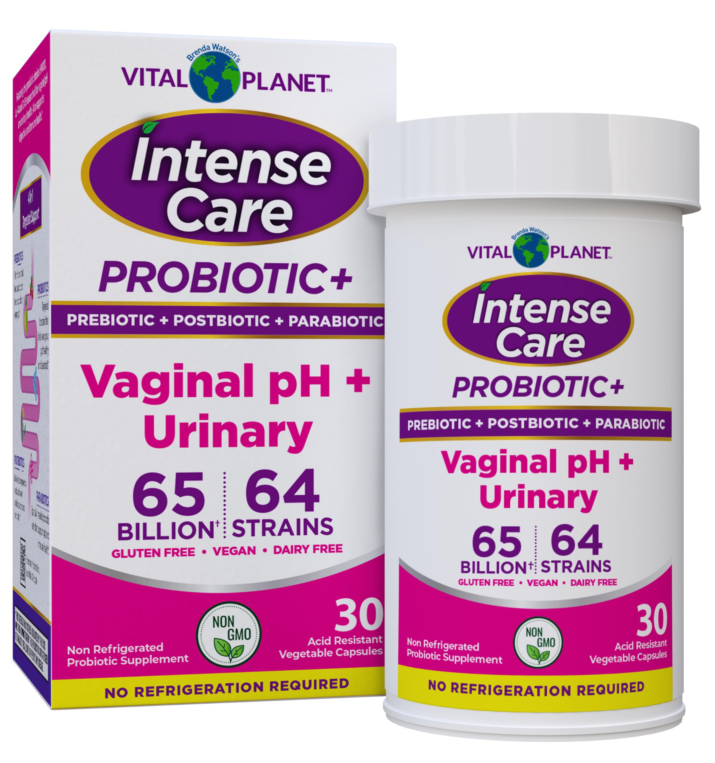 Vital Planet - Intense Care Vaginal pH & Urinary Probiotics for Women Plus Organic Prebiotics, Postbiotics, and Parabiotics, 65 Billion CFU and 64 Strains, Immune and Digestive Health 30 ct Vital PlanetAu supplements