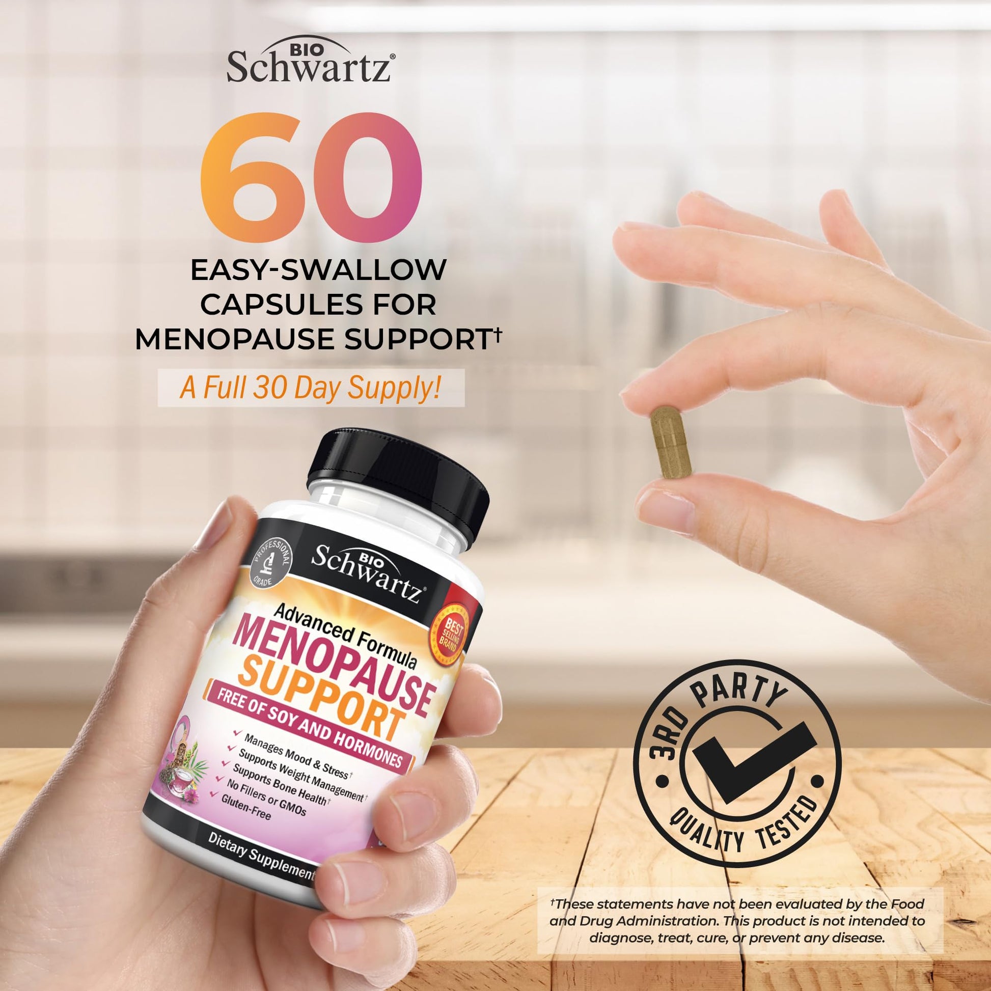 Herbal Menopause Support for Women - Supports Healthy Mood and Balance with Milk Thistle Chasteberry Black Cohosh Red Clover Turmeric Ginger - Menopause Supplements for Women - 60 Veggie Capsules BioSchwartzAu supplements