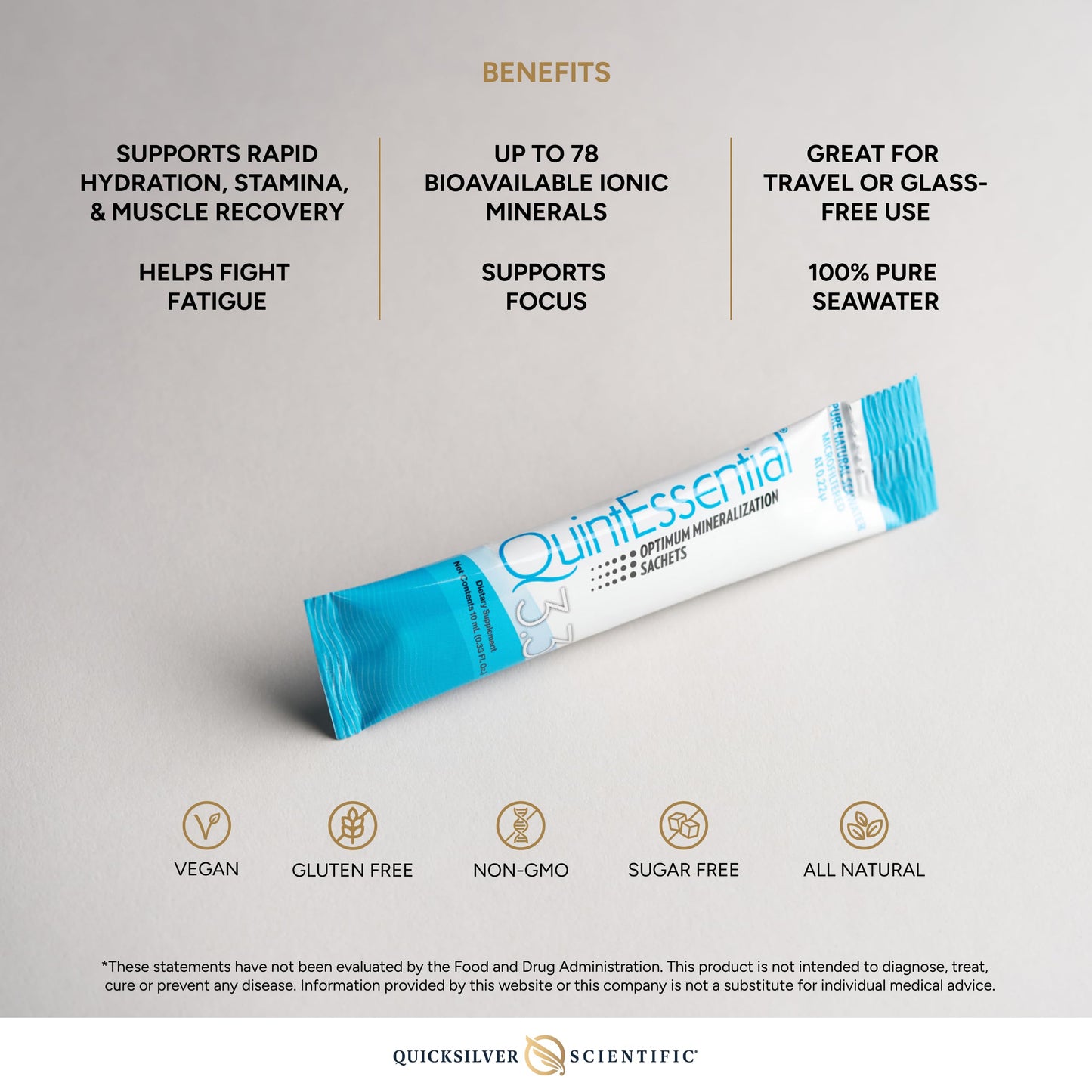 Quicksilver Scientific Quintessential 3.3 Sachets - Hypertonic Solution - Filtered Sea Water Hydration Packets - Liquid Minerals for Muscle Recovery, Stamina + Mineral Replenishment (30 Count) Quicksilver ScientificUS supplements