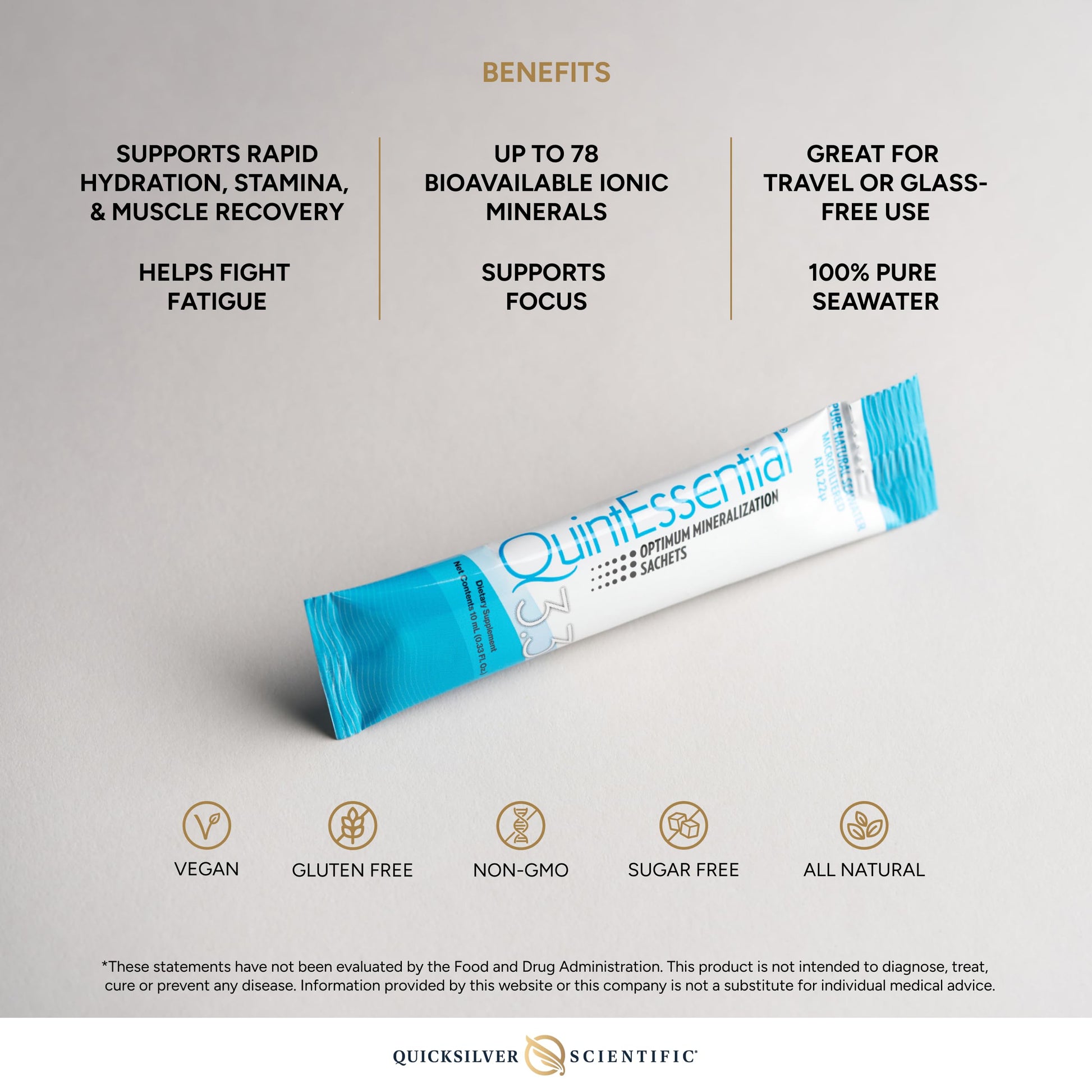 Quicksilver Scientific Quintessential 3.3 Sachets - Hypertonic Solution - Filtered Sea Water Hydration Packets - Liquid Minerals for Muscle Recovery, Stamina + Mineral Replenishment (30 Count) Quicksilver ScientificUS supplements