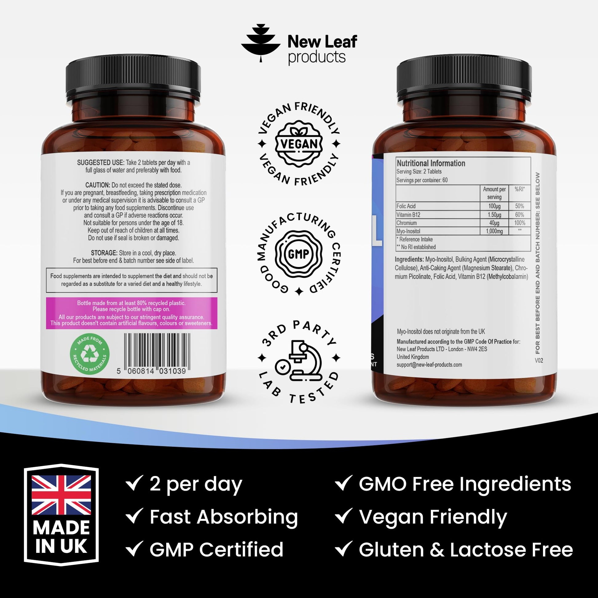 Myo-Inositol PCOS Supplement - Myo Inositol Tablets PCOS Supplement Enriched NEW LEAF PRODUCTSUS supplements