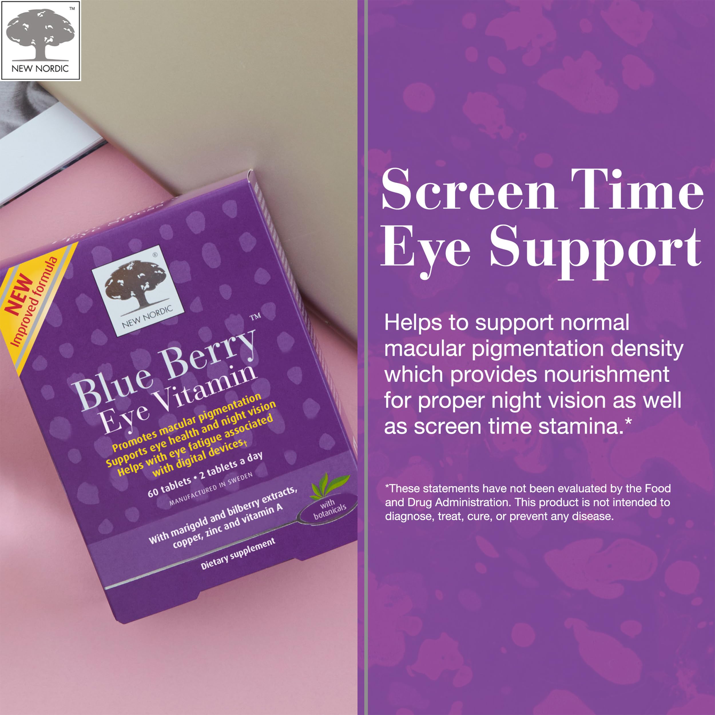 NEW NORDIC Hair & Eye Support Tablets Bundle, Hair GRO Natural Hair Growth and Blue Berry Eye Vitamin Supplements NEW NORDICAu supplements