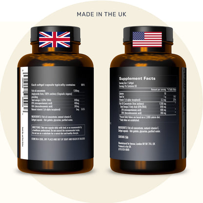Omega 3 Fish Oil 1200mg (480mg EPA/360mg DHA per capsule) High Strength, Ultra Pure InessaUS supplements