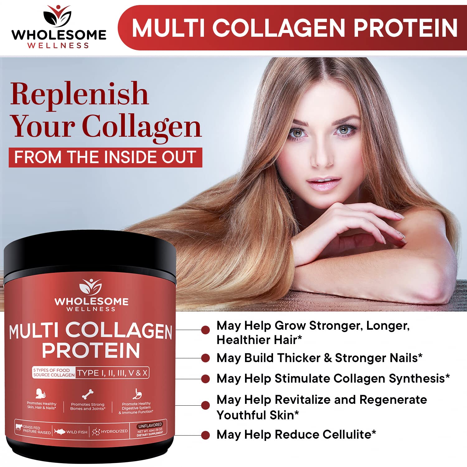 Multi Collagen Protein Powder Hydrolyzed (Type I II III V X) Grass-Fed All-in-One Super Wholesome WellnessAu supplements