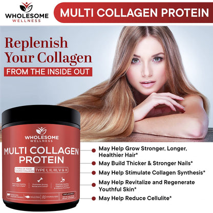 Multi Collagen Protein Powder Hydrolyzed (Type I II III V X) Grass-Fed All-in-One Super Wholesome WellnessUS supplements