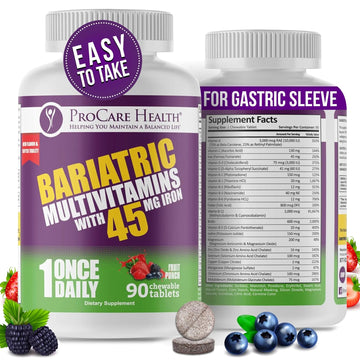 Procare Health Bariatric Multivitamin with Iron 45mg Chewable (90 Tablets) - Fruit Punch Flavor Bariatric Multivitamin Chewable Pills for Gastric Bypass ProCare HealthAu supplements