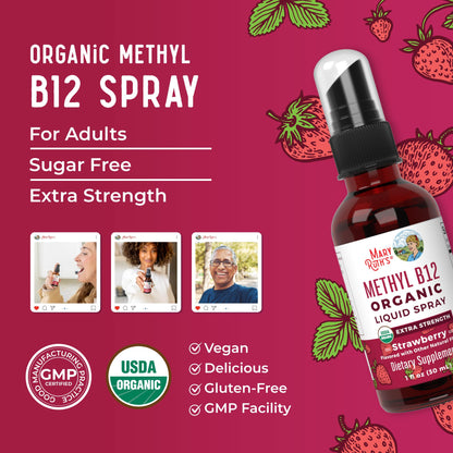 MaryRuth Organics Vitamin B12 Liquid Spray | Vegan, Non-GMO, Gluten-Free | USDA Organic Supplement | Energy & Nervous System Support | B12 Vitamins for Women & Men | 720 mcg | 1 Fl Oz MARYRUTH'SUS supplements
