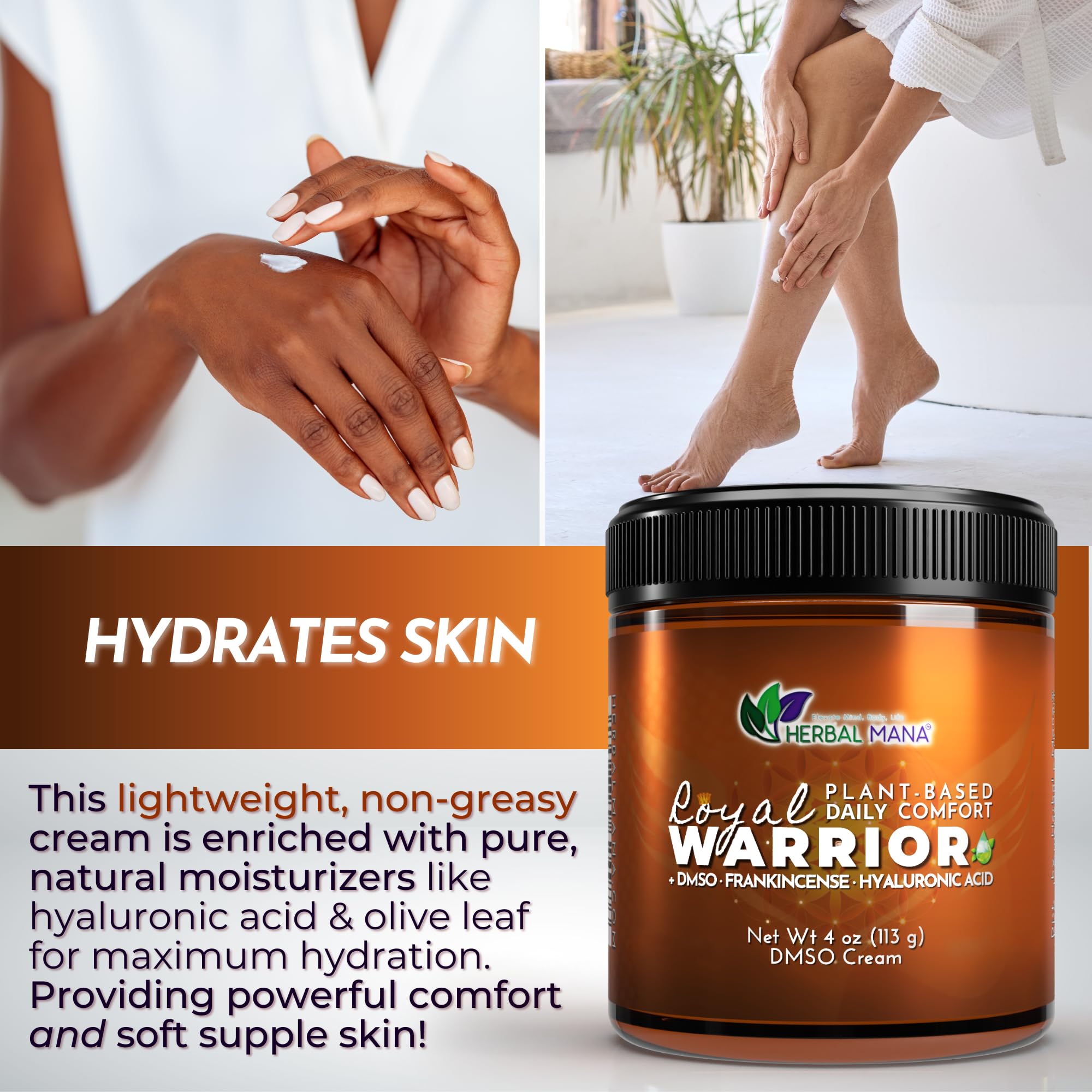 Herbal Mana Frankincense DMSO Body Cream with Magnesium & Hyaluronic Acid | Royal Warrior Herbal ManaAu supplements