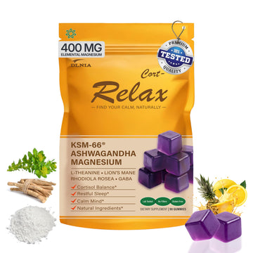 DLNIA Magnesium Glycinate Stress & Cortisol Support Gummies | Calm Focus by Day, Deep Sleep by Night | 17-in-1 with KSM-66® Ashwagandha, L-Theanine & Lion’s Mane DLNIAAu supplements