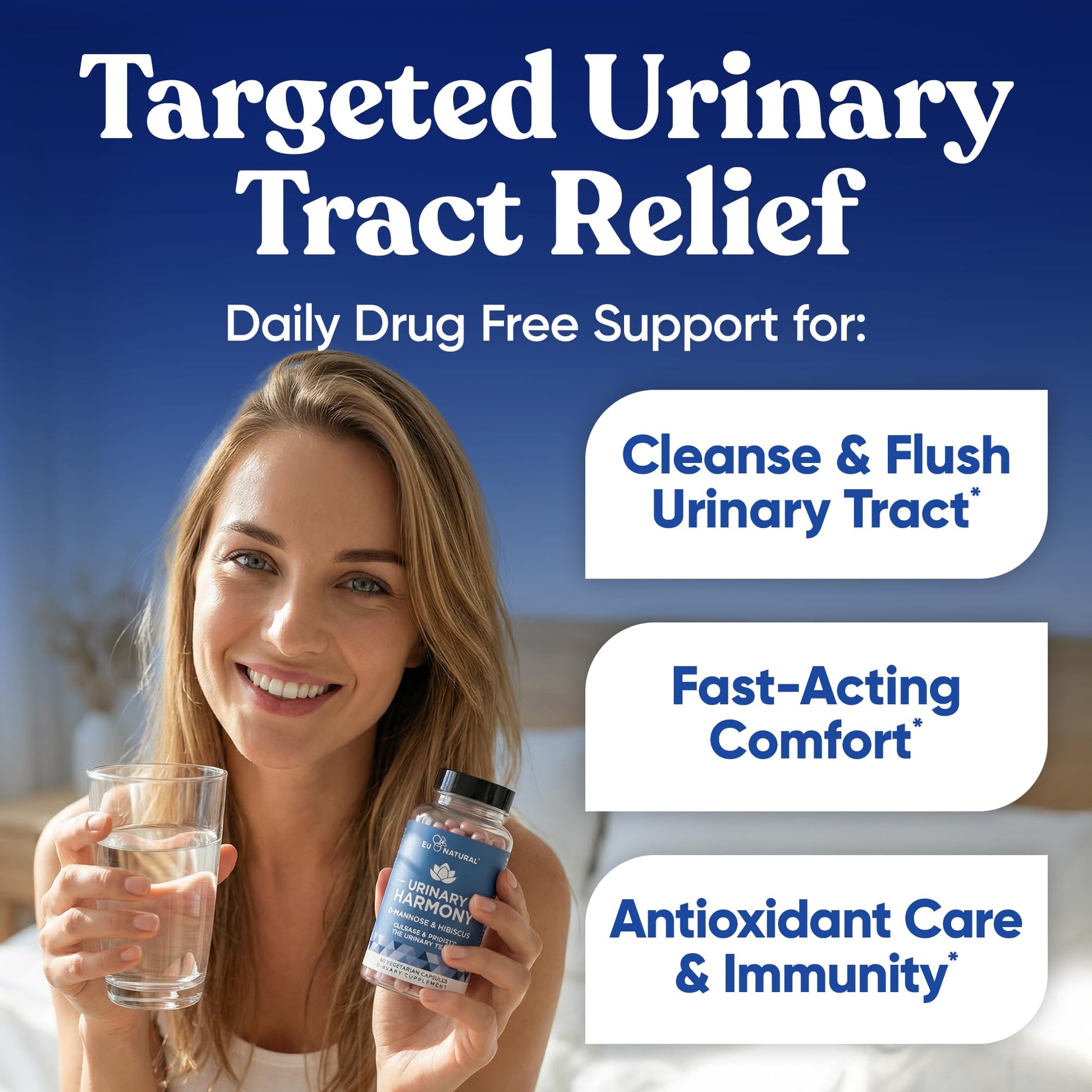 Eu Natural Urinary Harmony D-Mannose Supplement - Urinary Tract Health for Women - Fast-Acting Urinary Cleanse & Flush with Clinical-Strength D-Mannose & Hibiscus - 60 Capsules Eu NaturalAu supplements