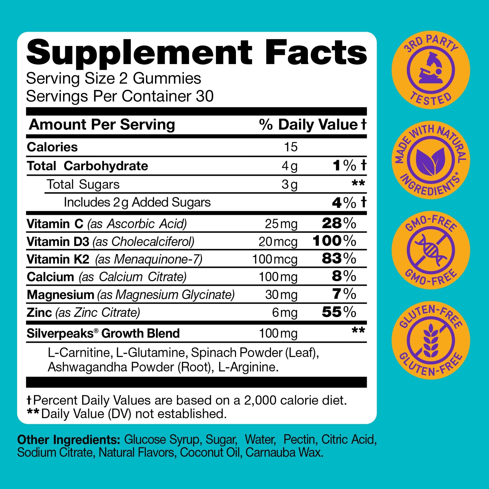 Height Growth Gummies for Kids - Growth Vitamins for Teens, Height Increase Multivitamin for Boys & Girls with Calcium Vitamin D C K2 Magnesium Zinc, Natural Height Growth Maximizer Supplement, 60 PCS SILVERPEAKSAu supplements