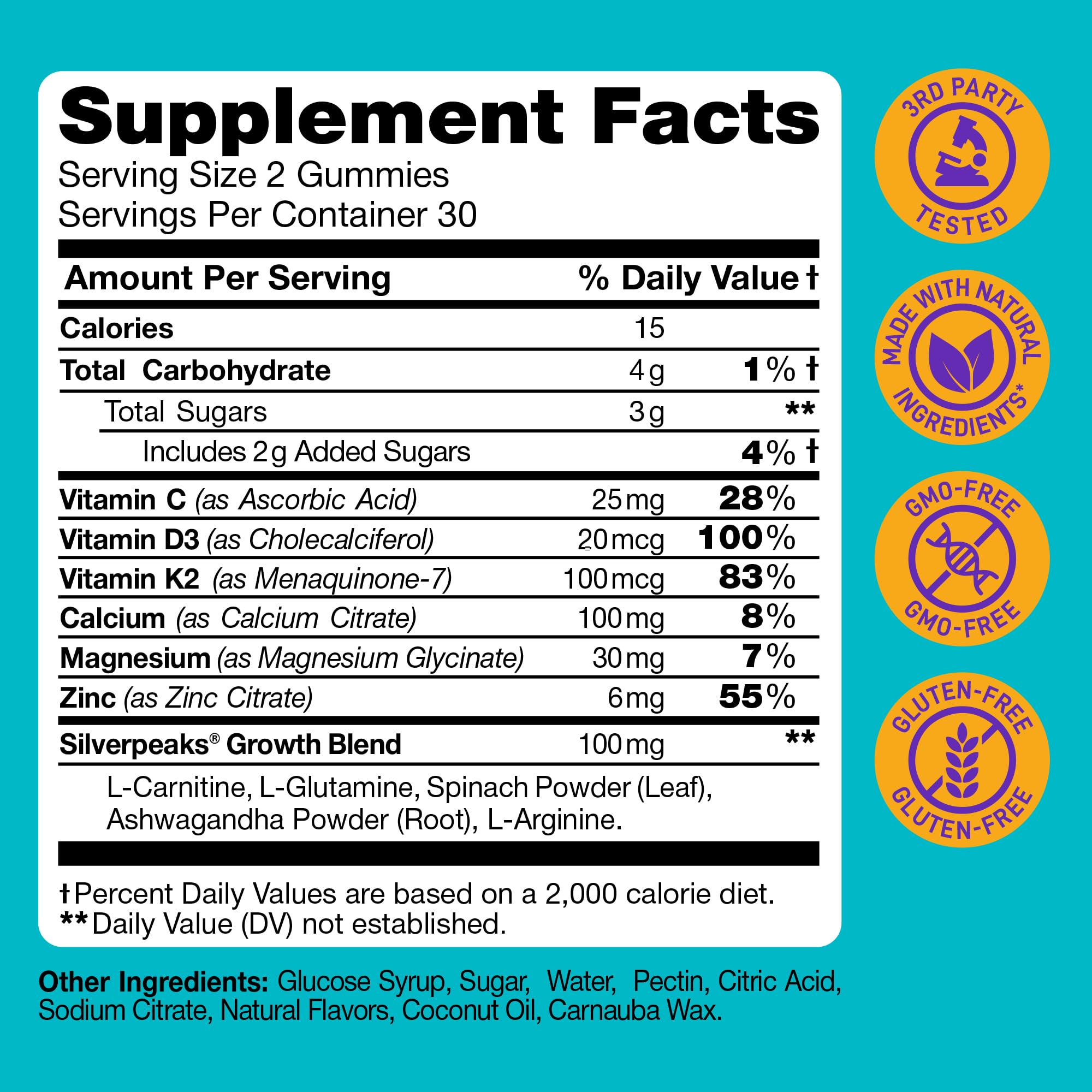 Height Growth Gummies for Kids - Growth Vitamins for Teens, Height Increase Multivitamin for Boys & Girls with Calcium Vitamin D C K2 Magnesium Zinc, Natural Height Growth Maximizer Supplement, 60 PCS SILVERPEAKSAu supplements