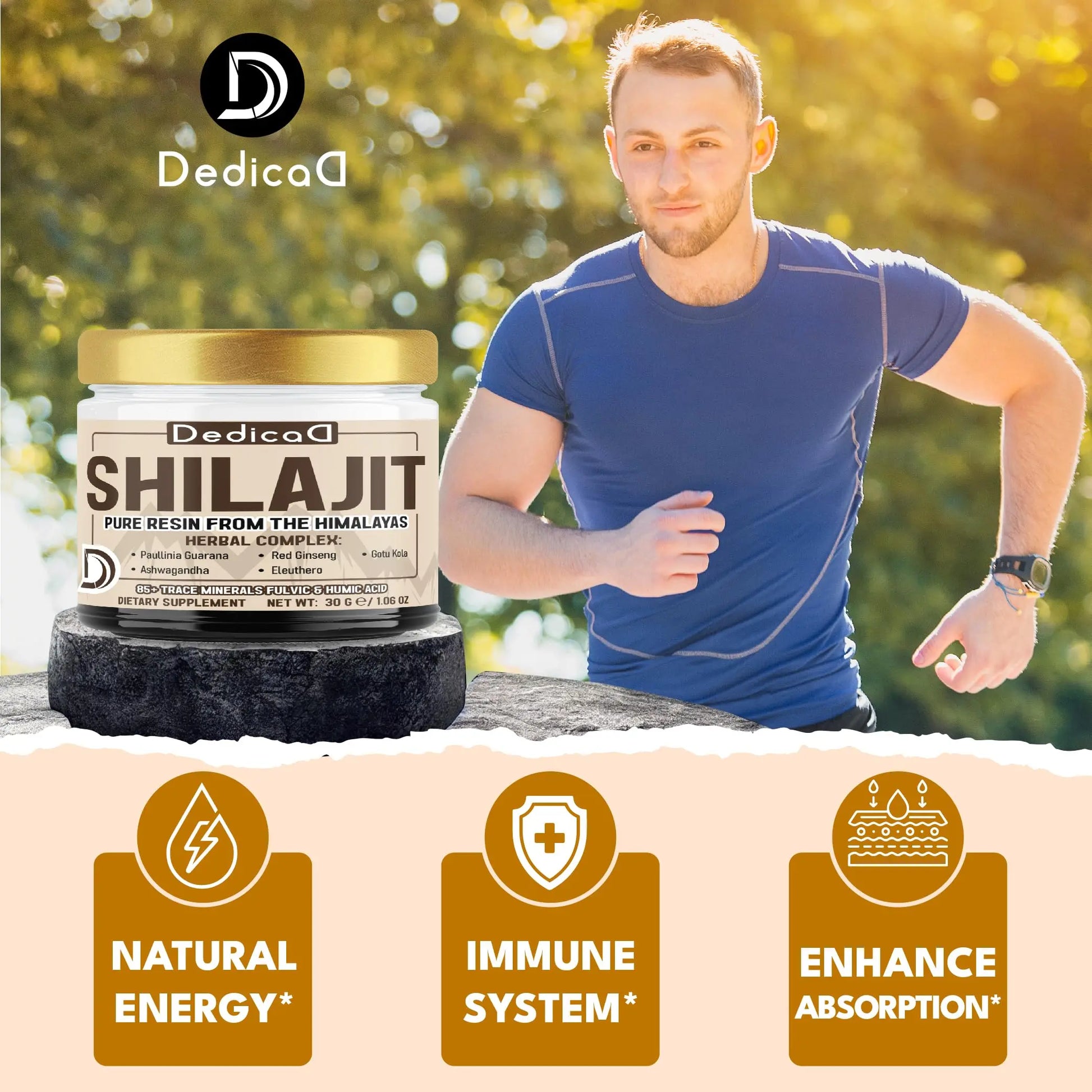 DEDICAD 30g Shilajit Resin with Herbal Complex - Paullinia Guarana, Gotu Kola Leaf & More - Shilajit Pure Himalayan Organic for Immune System, Energy Production, Brain Health & Stamina DEDICADnz supplements