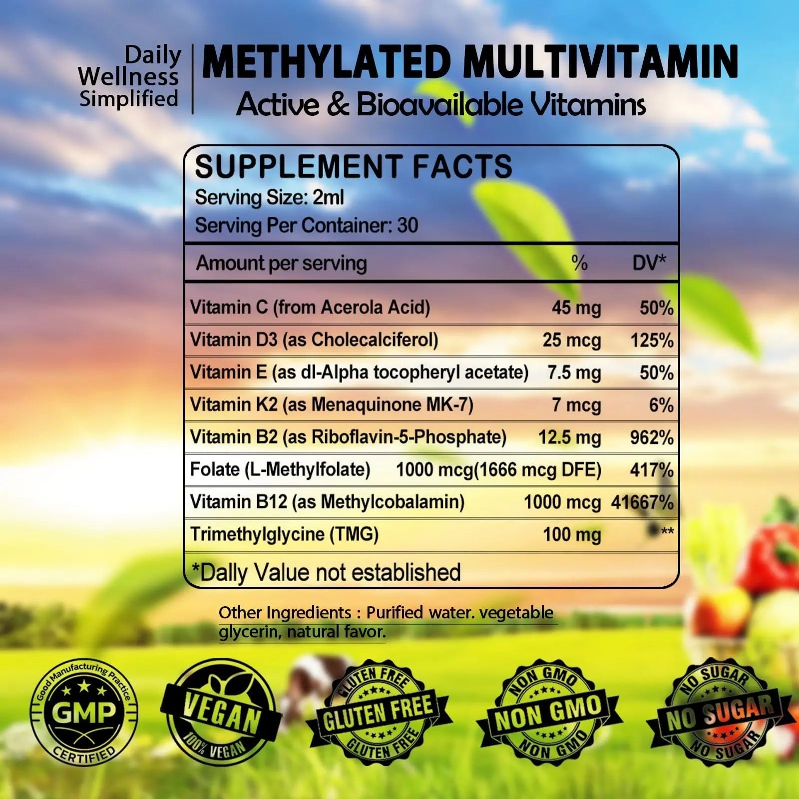 Multivitamin for Women & Men, Methylated Multivitamins & Multiminerals liquid Drops with Methylfolate B12 B2 Vitamin C E D3 K2 GLOVVUUPAu supplements