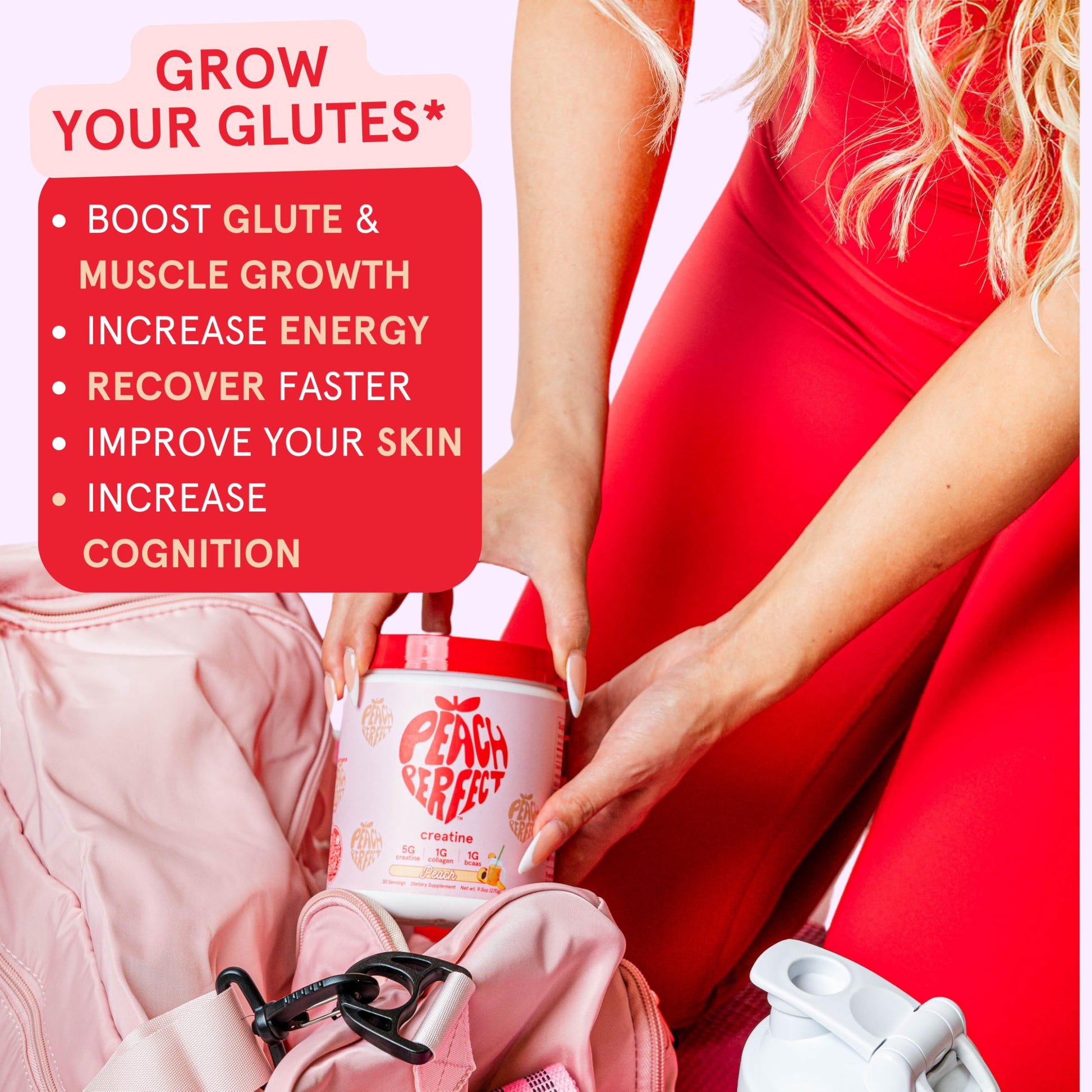 Peach Perfect Creatine Blend for Women – Micronized Creatine Monohydrate with BCAA & Collagen for Glute Strength Support – Strawberry Acai – 30 Servings Peach PerfectAu supplements