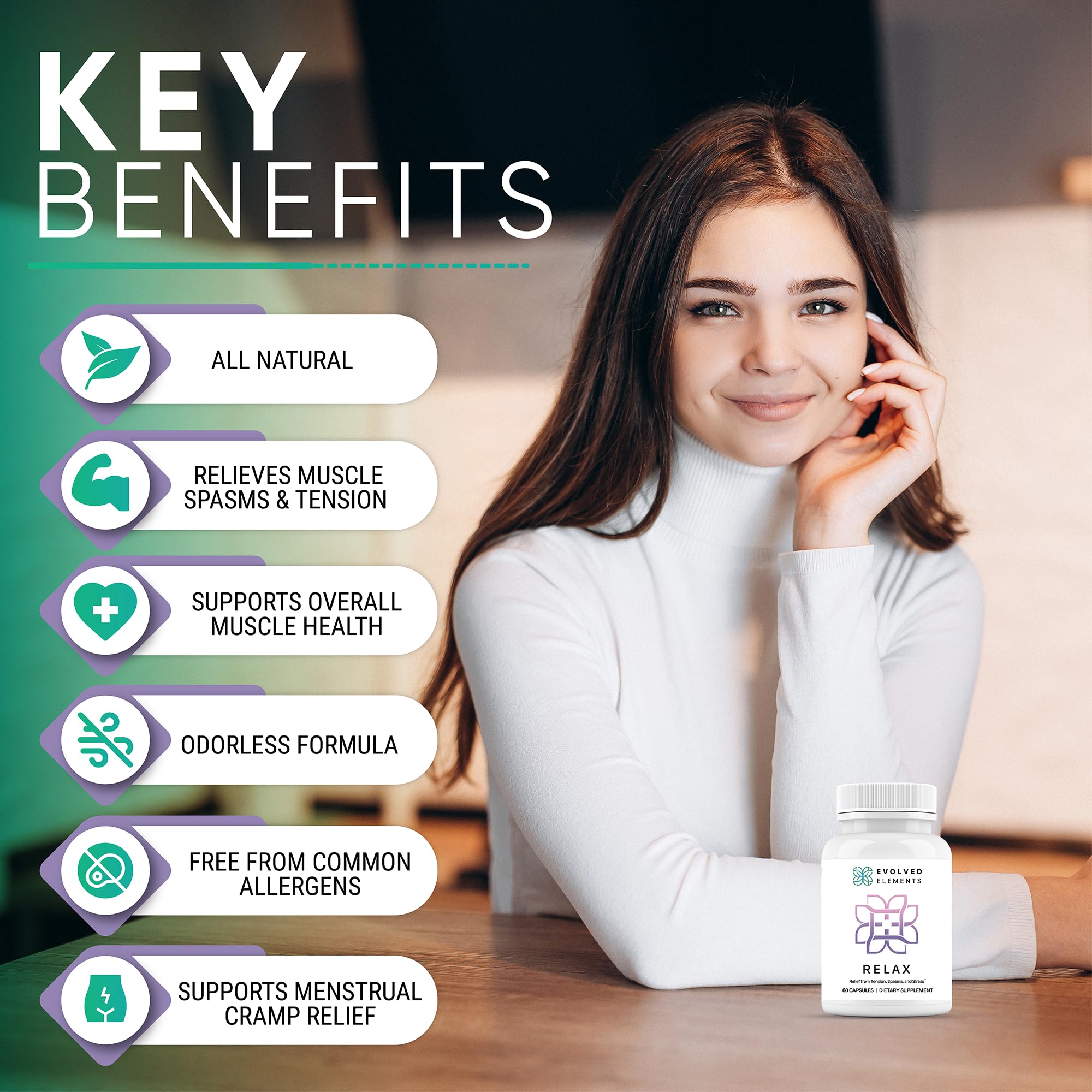 Evolved Elements All-Natural Muscle Relaxer | 60 Capsules | Spasm Relief with Magnesium, Passion Flower, and Valerian Root | Relieves Muscle Spasms, Tension, and Promotes Calmness Evolved ElementsAu supplements