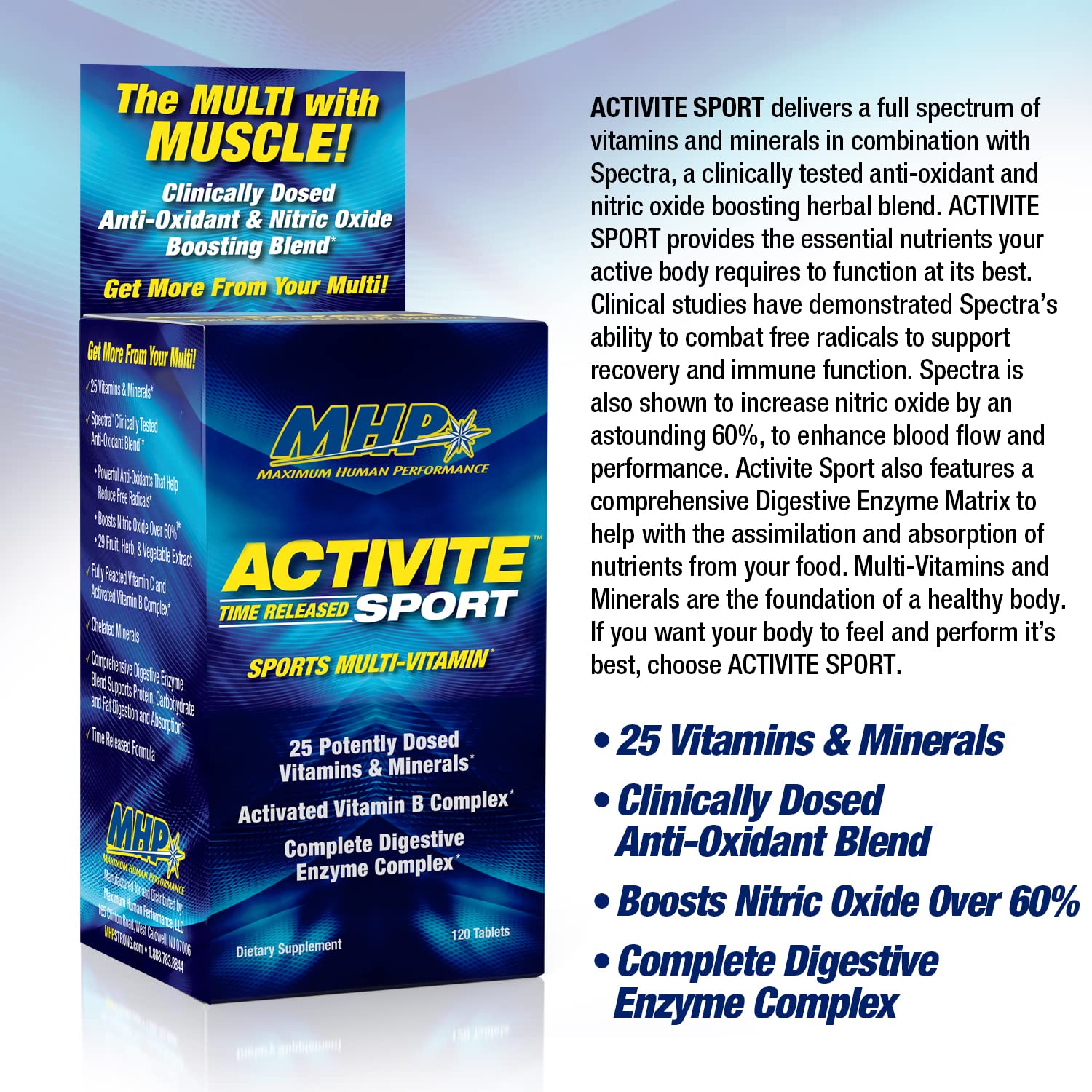MHP Activite Sport Multi Vitamin, 25 Vitamins and Minerals, Nitric Oxide Booster, Digestive Enzymes, Antioxidants, 120 Tablets Maximum Human PerformanceAu supplements