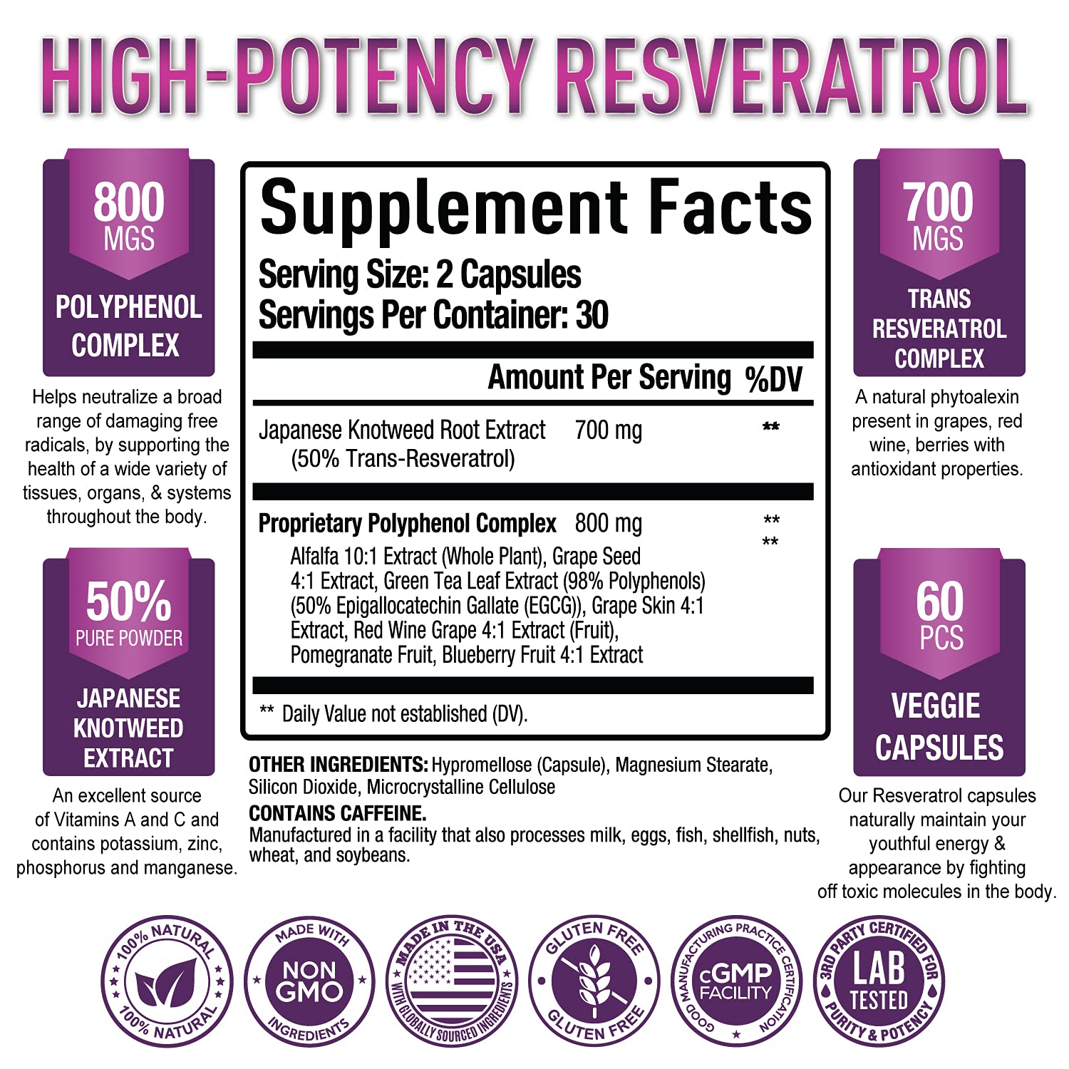 Premium Resveratrol Supplement 1500mg - Max Strength, Trans Resveratrol Capsules Purely OptimalUS supplements