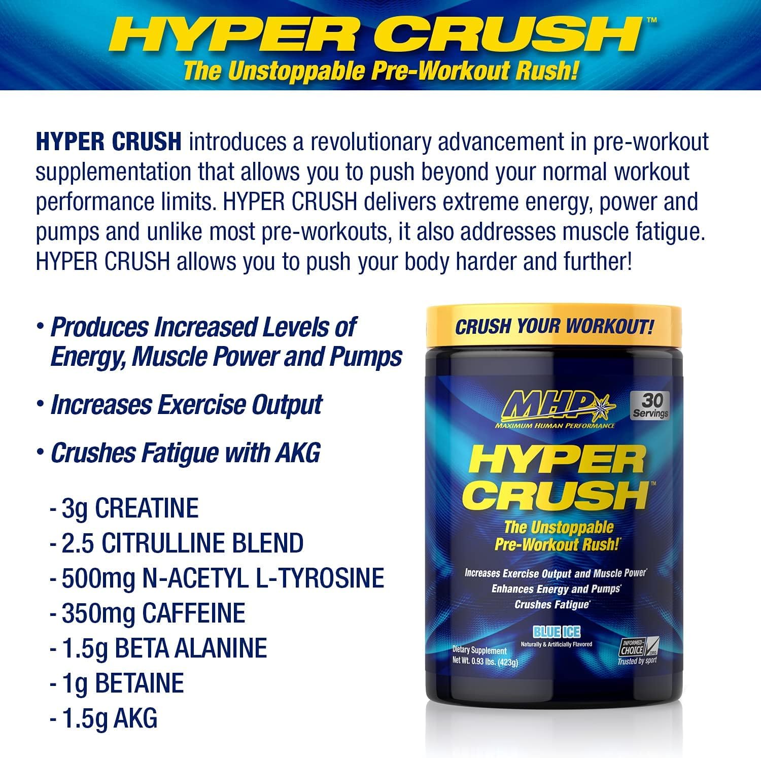 Maximum Human Performance MHP HYPER CRUSH Pre Workout energy drink creatine Maximum Human PerformanceAu supplements