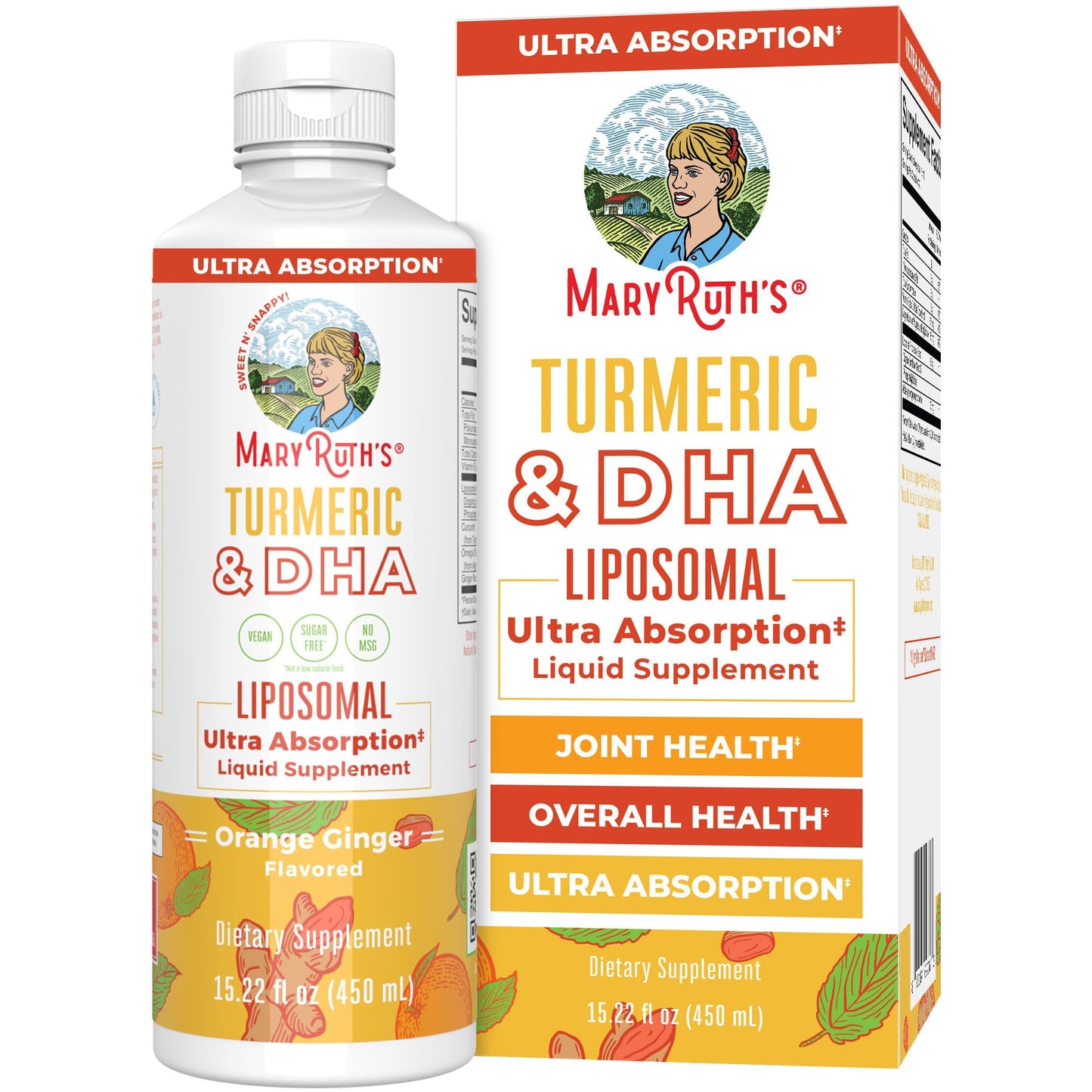 MaryRuth Organics | Liposomal Turmeric & DHA | Curcumin | Ginger Root Oil | Algal DHA & Vitamin E | Cognitive Function | Mood Support | Joint Health | Liquid Supplement | 15.22 oz MARYRUTH'SUS supplements